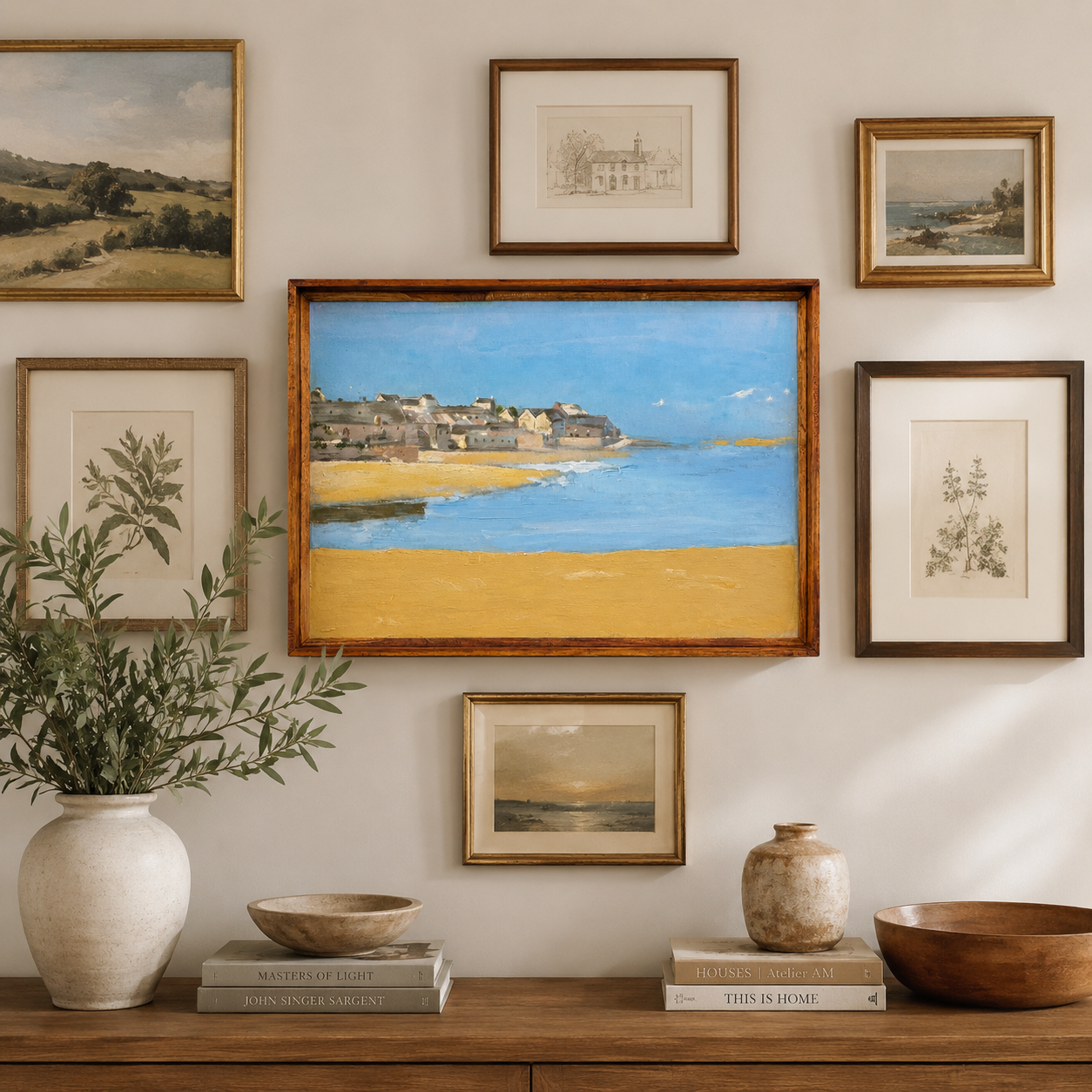 Coastal Landscape Acrylic on Canvas Painting – Thin Teak Wood Frame, 16 × 24