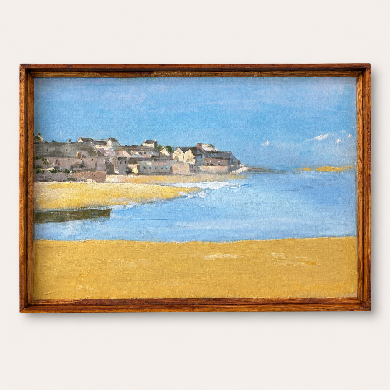Coastal Landscape Acrylic on Canvas Painting – Thin Teak Wood Frame, 16 × 24