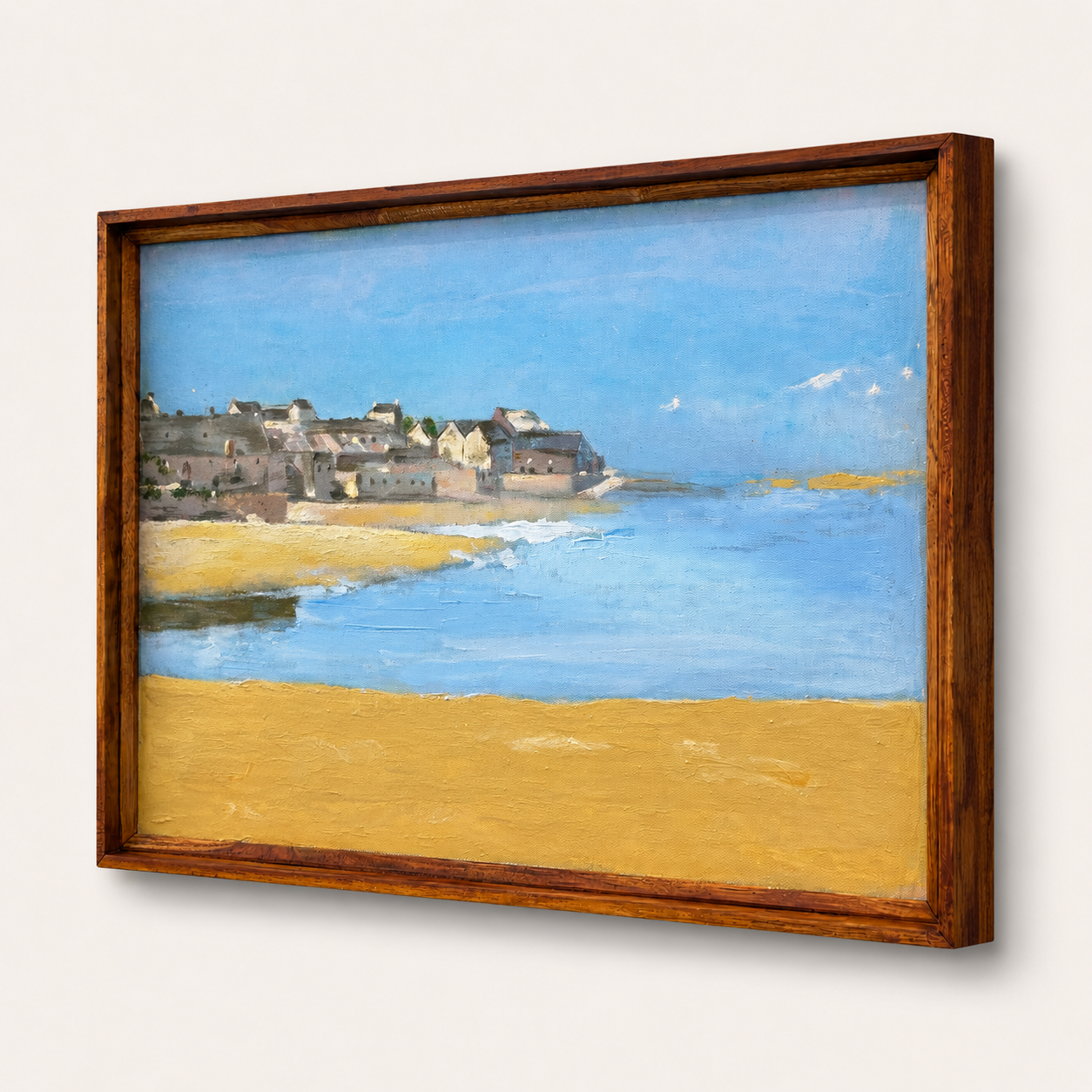 Coastal Landscape Acrylic on Canvas Painting – Thin Teak Wood Frame, 16 × 24