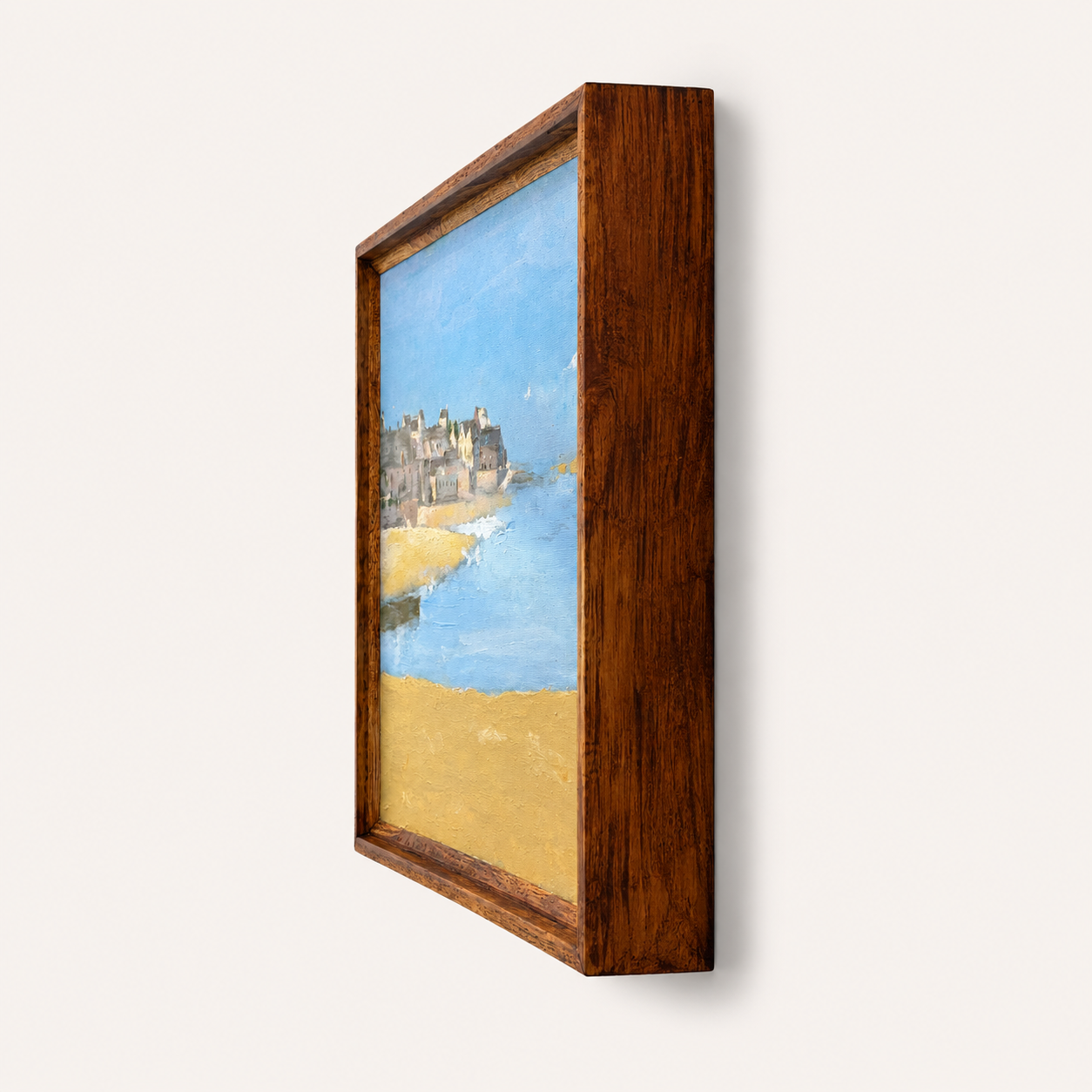 Coastal Landscape Acrylic on Canvas Painting – Thin Teak Wood Frame, 16 × 24