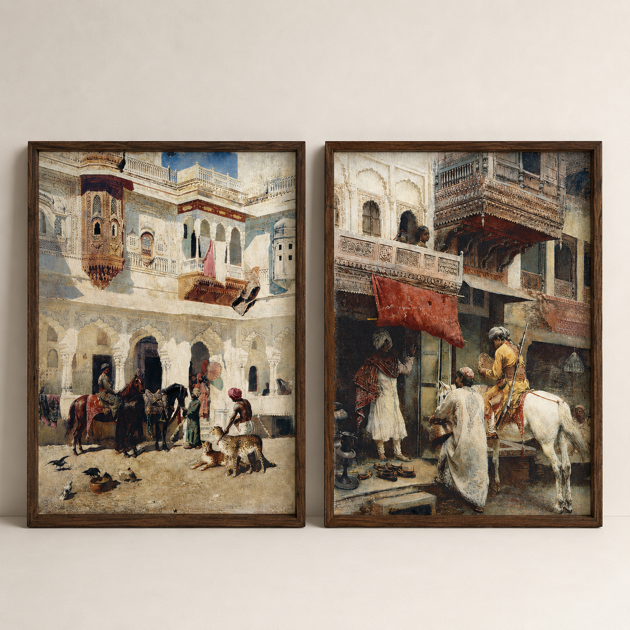 Oriental Art Print on Canvas Teak Wood Thin-Profile Frame 18 x 24 In (Set of 2)