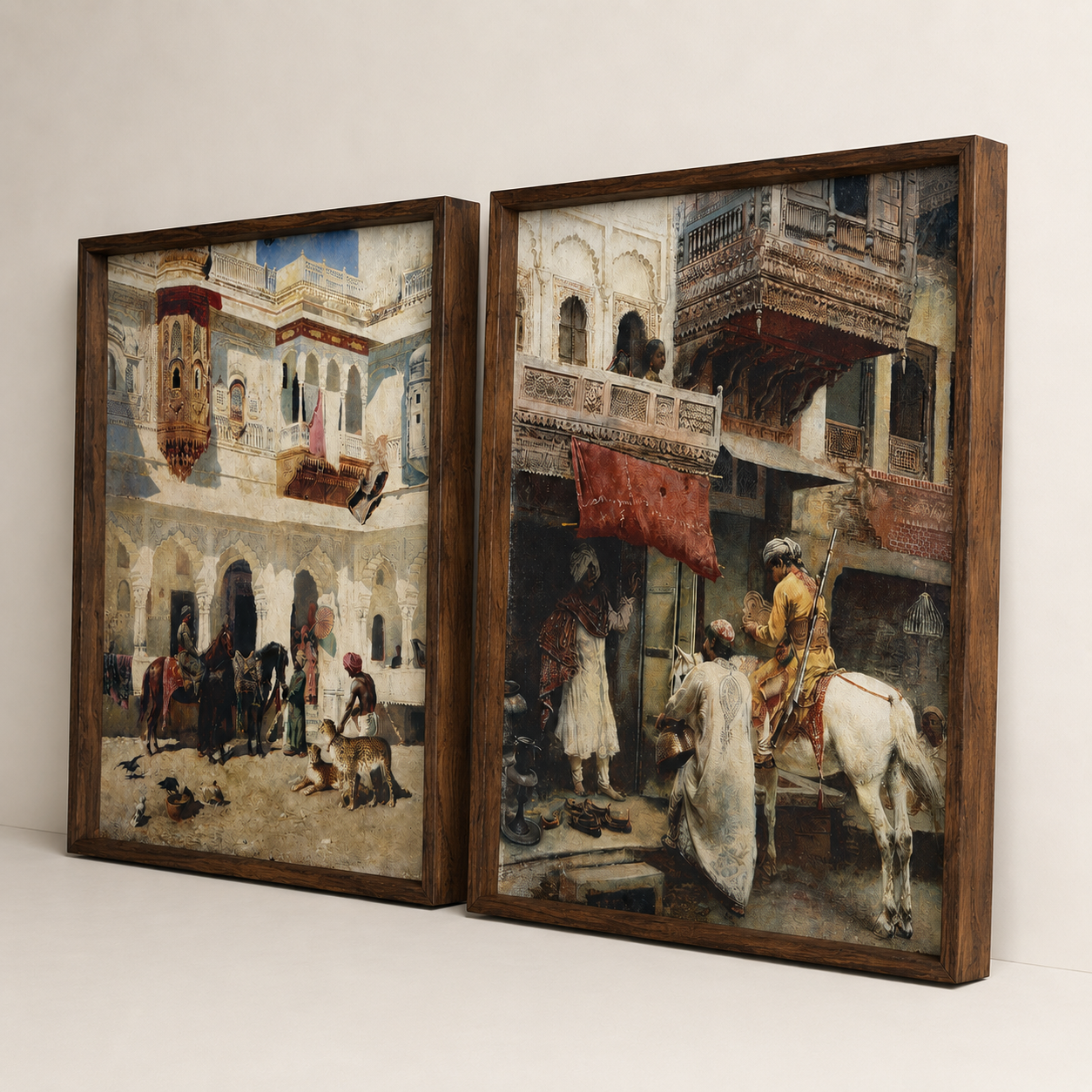 Oriental Art Print on Canvas Teak Wood Thin-Profile Frame 18 x 24 In (Set of 2)