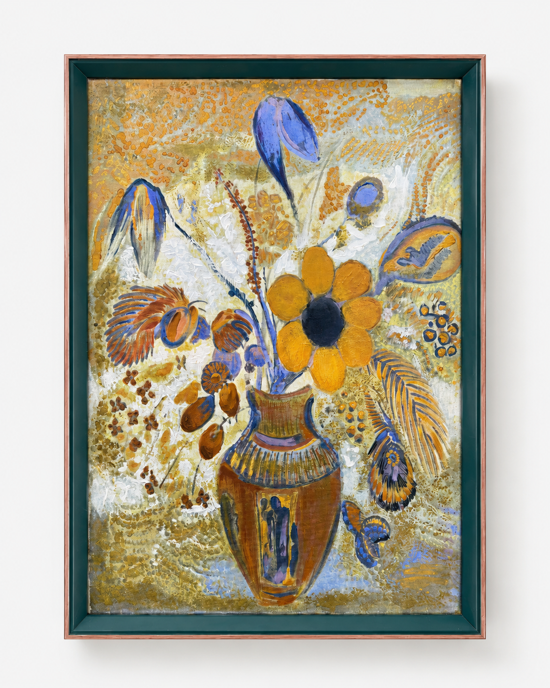 Botanical Acrylic on Canvas Painting – Green & Teak Frame, 16 × 24 in