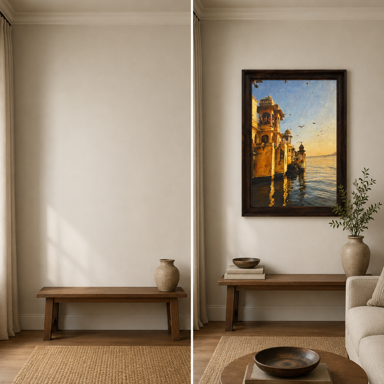 Lakeside Palace Art Print on Canvas – Walnut Wood Frame, 18 × 23 in