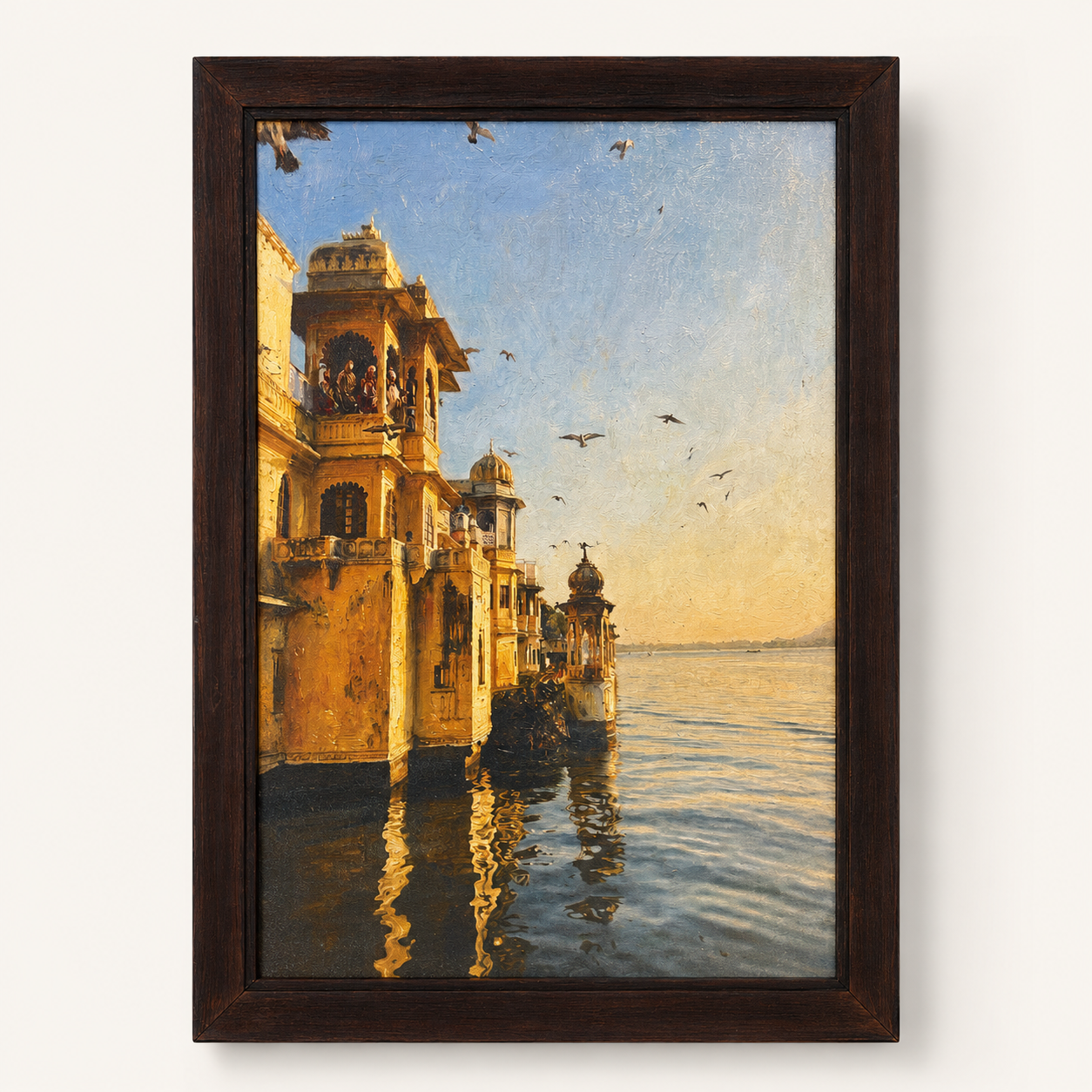 Lakeside Palace Art Print on Canvas – Walnut Wood Frame, 18 × 23 in