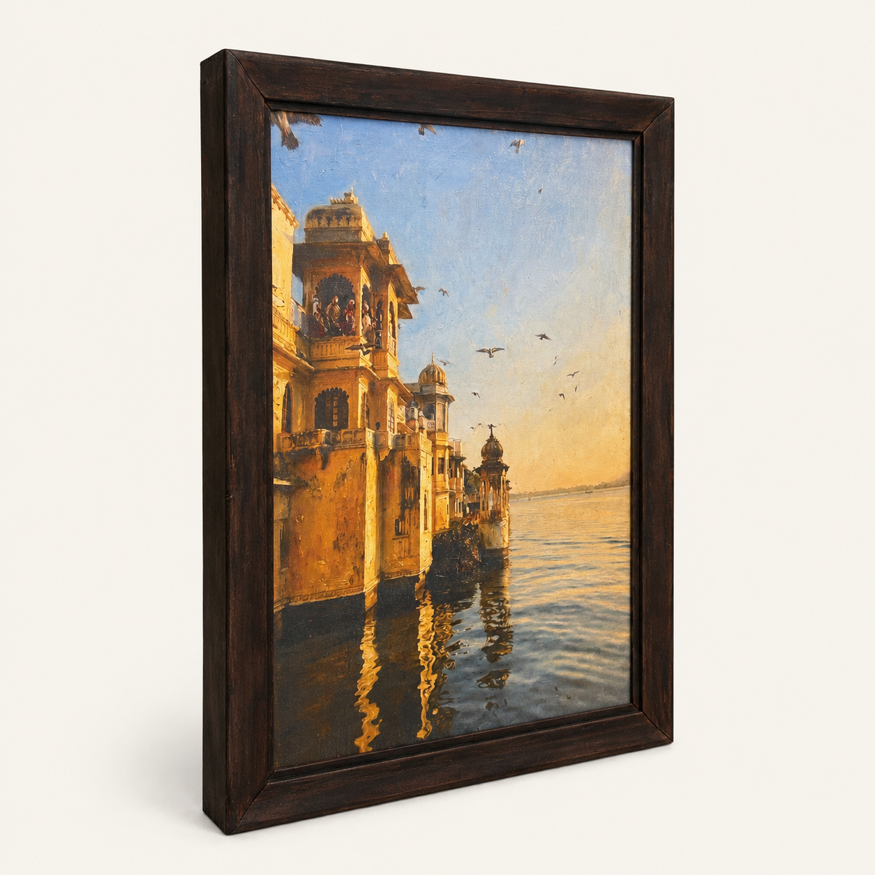 Lakeside Palace Art Print on Canvas – Walnut Wood Frame, 18 × 23 in
