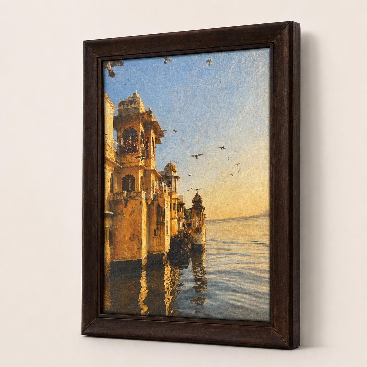 Lakeside Palace Art Print on Canvas – Walnut Wood Frame, 18 × 23 in