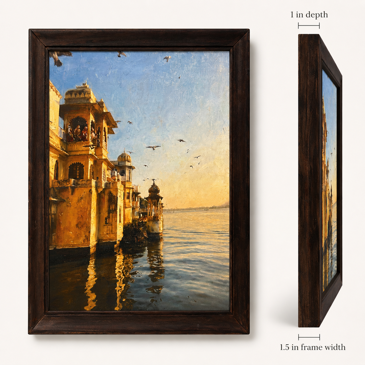 Lakeside Palace Art Print on Canvas – Walnut Wood Frame, 18 × 23 in