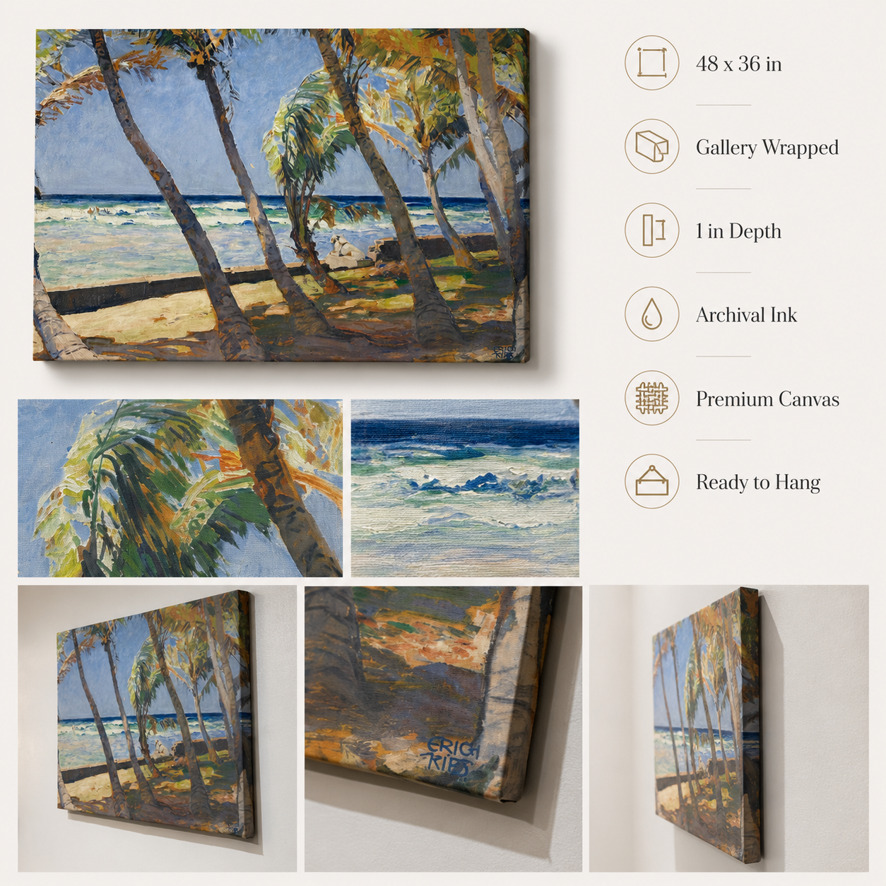 Coastal Landscape Art Print on Canvas, Gallery Wrapped, 48 × 36 in