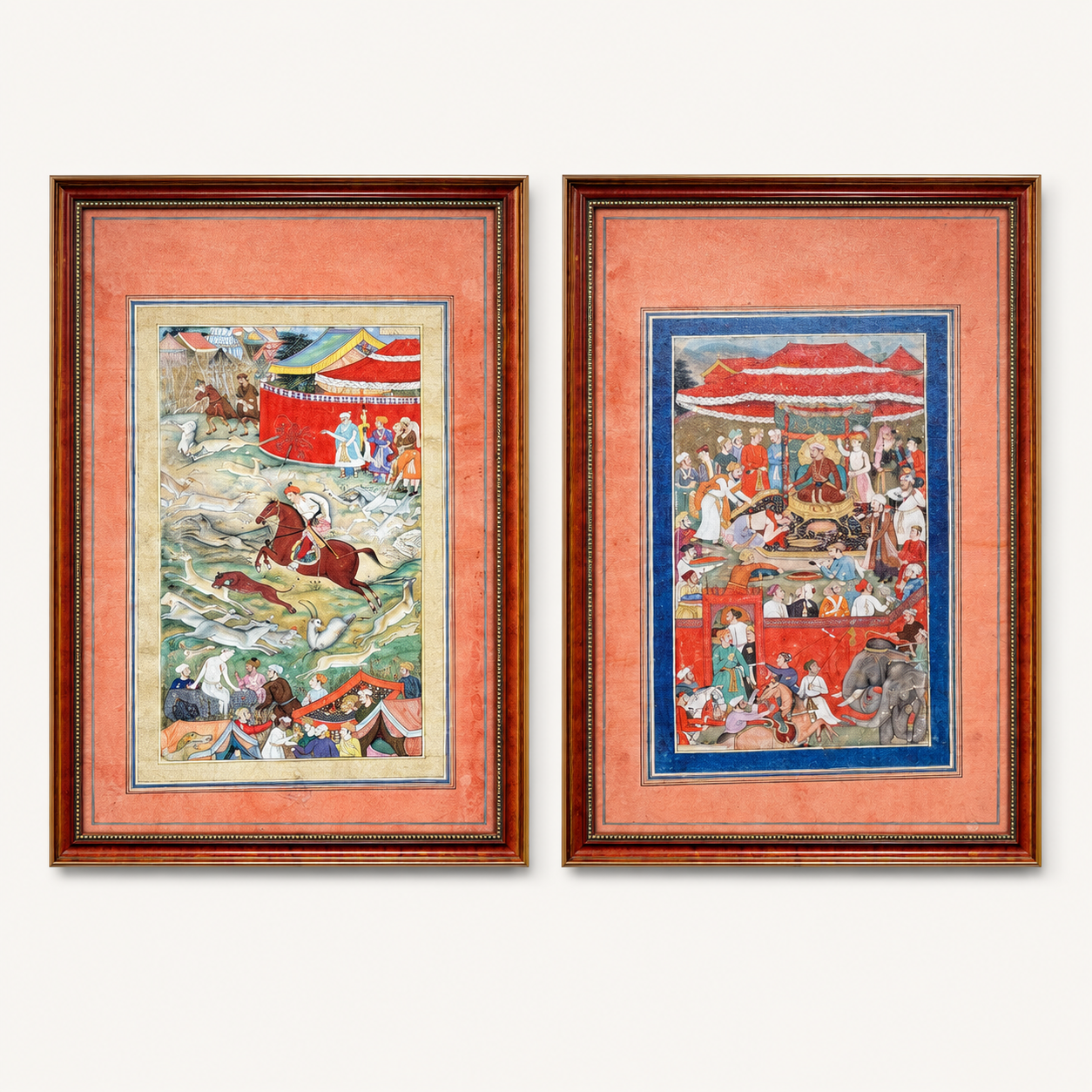 Indian Miniature Art Print on Canvas - Rustic Indian Frame (Red) - Set of 2 24 x 16 in (Each)