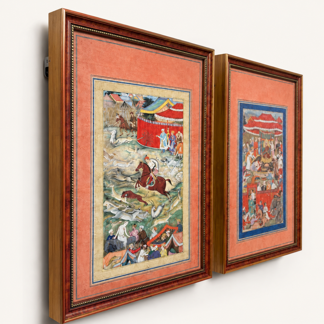 Indian Miniature Art Print on Canvas - Rustic Indian Frame (Red) - Set of 2 24 x 16 in (Each)