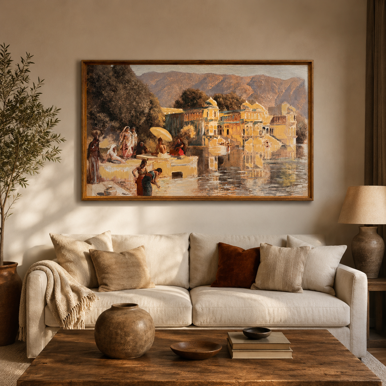 Oriental Canvas Art Print | 60% Hand-Embellished with Impasto Acrylic | Thin-Profile Teak Wood Frame | 48 × 28 in