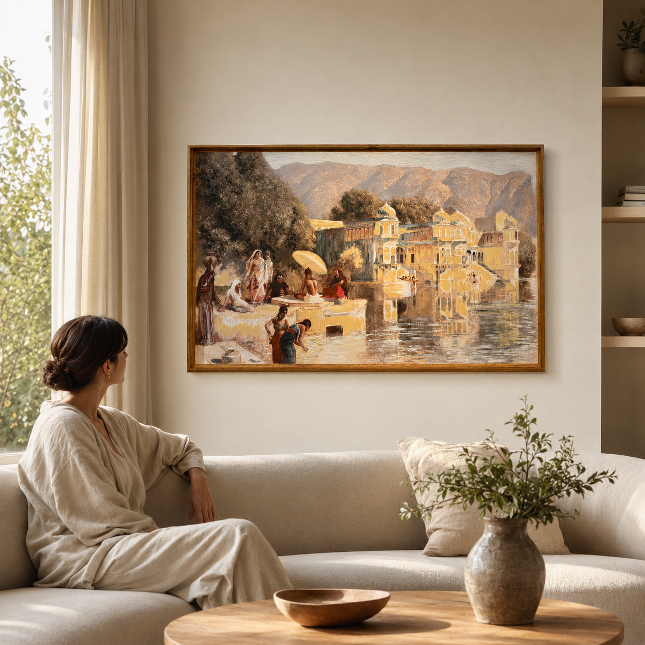 Oriental Canvas Art Print | 60% Hand-Embellished with Impasto Acrylic | Thin-Profile Teak Wood Frame | 48 × 28 in