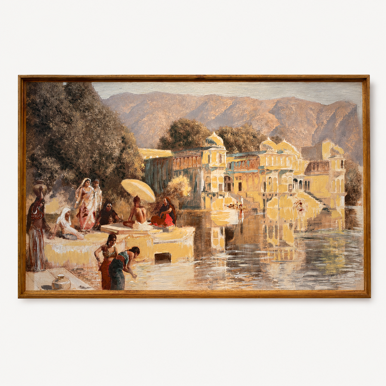 Oriental Canvas Art Print | 60% Hand-Embellished with Impasto Acrylic | Thin-Profile Teak Wood Frame | 48 × 28 in