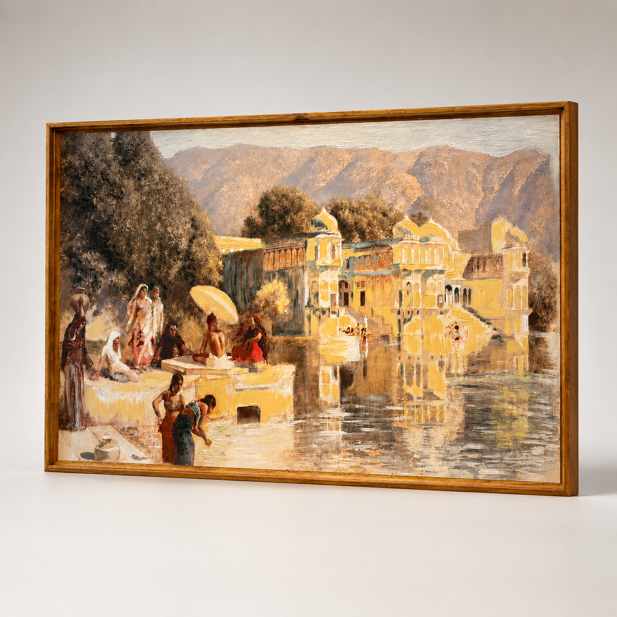 Oriental Canvas Art Print | 60% Hand-Embellished with Impasto Acrylic | Thin-Profile Teak Wood Frame | 48 × 28 in