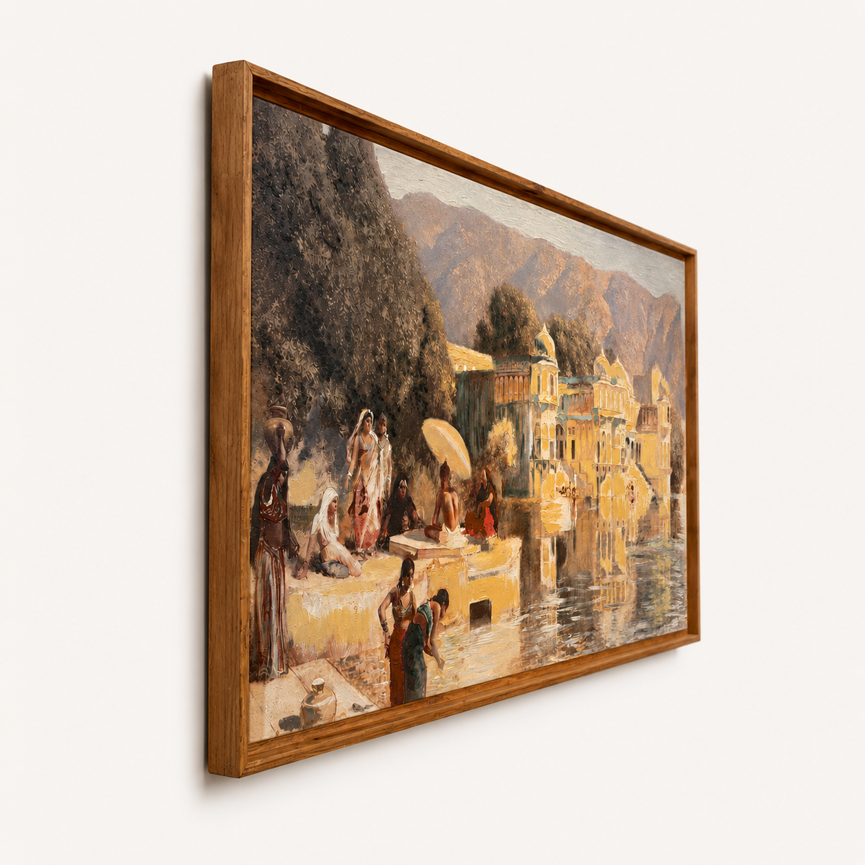 Oriental Canvas Art Print | 60% Hand-Embellished with Impasto Acrylic | Thin-Profile Teak Wood Frame | 48 × 28 in