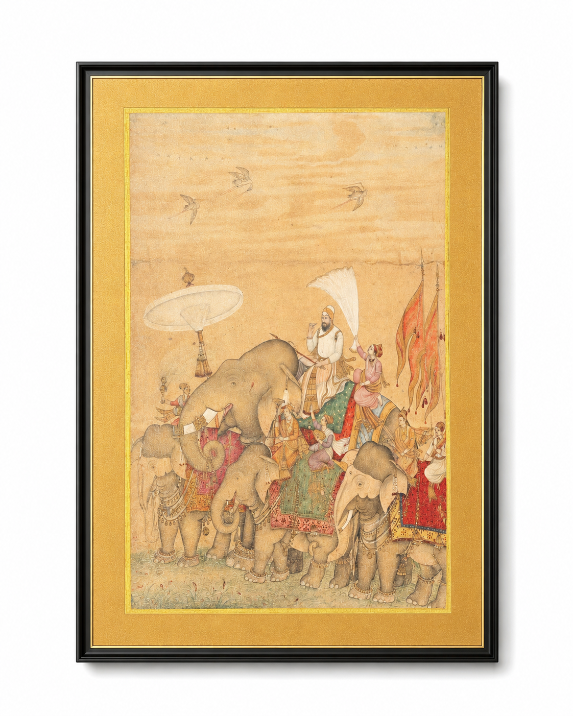 Indian Miniature Art Print on Canvas - Frame w Gold Liner - 36 x 24 In