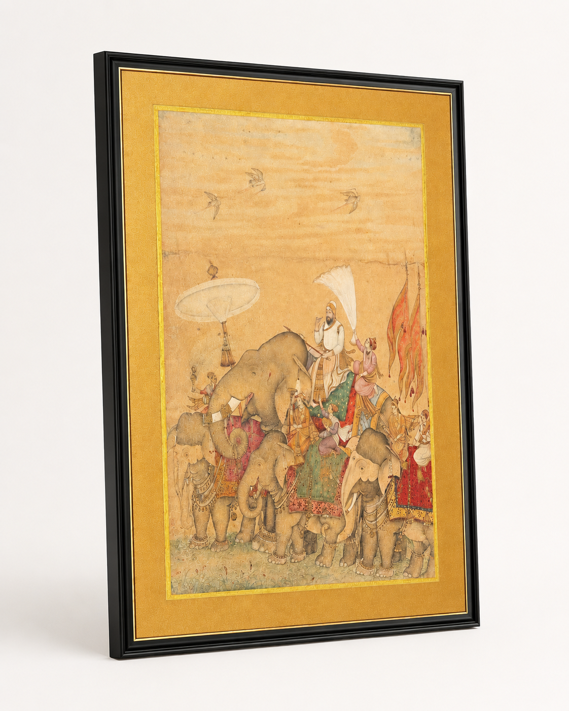 Indian Miniature Art Print on Canvas - Frame w Gold Liner - 36 x 24 In