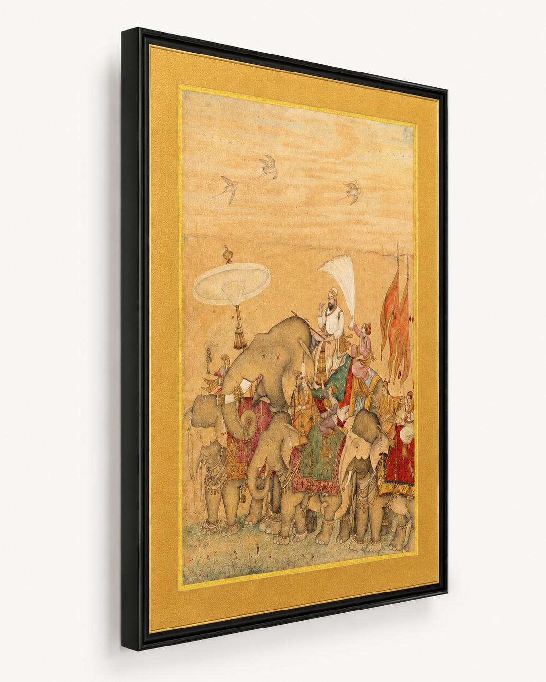 Indian Miniature Art Print on Canvas - Frame w Gold Liner - 36 x 24 In