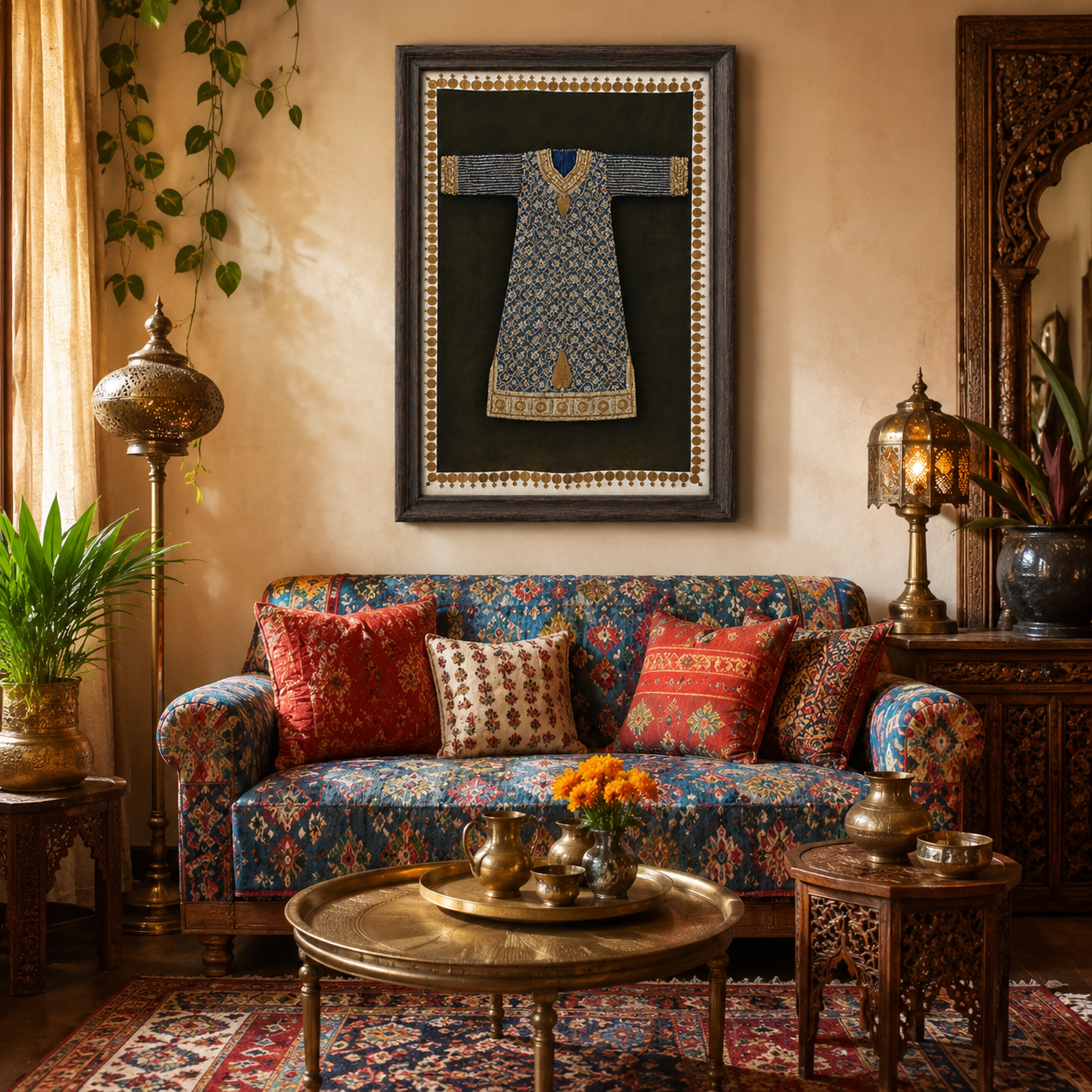 Traditional Indian Poshak Canvas Art Print – Walnut Wooden Moulding Frame, 26 × 18 in