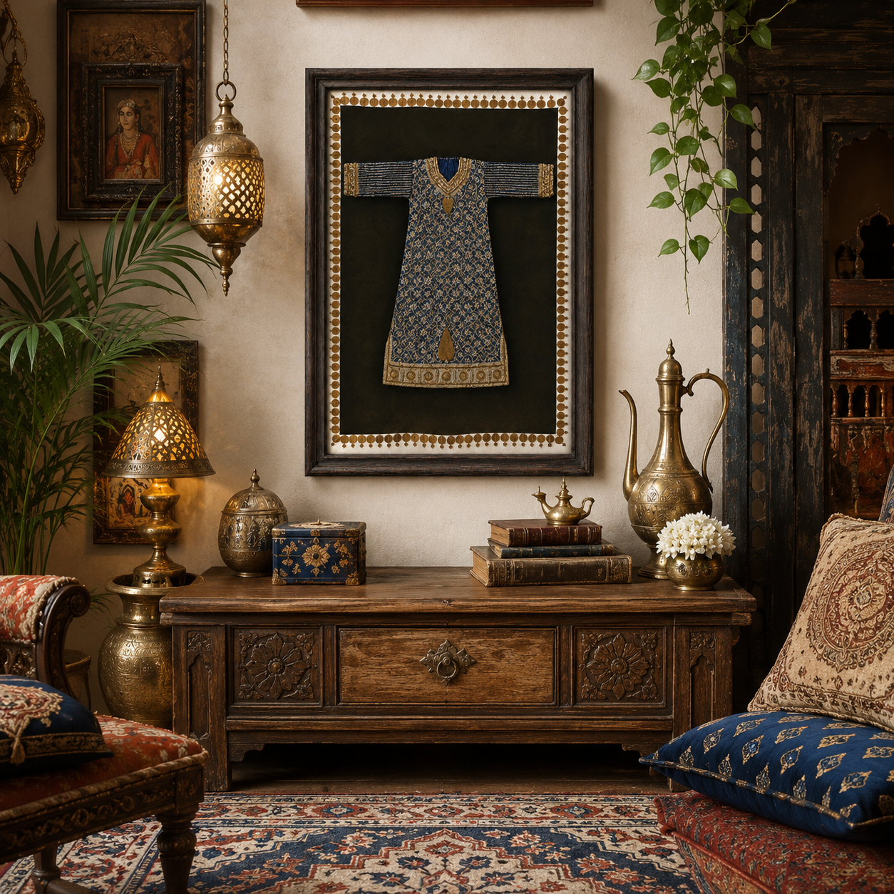 Traditional Indian Poshak Canvas Art Print – Walnut Wooden Moulding Frame, 26 × 18 in
