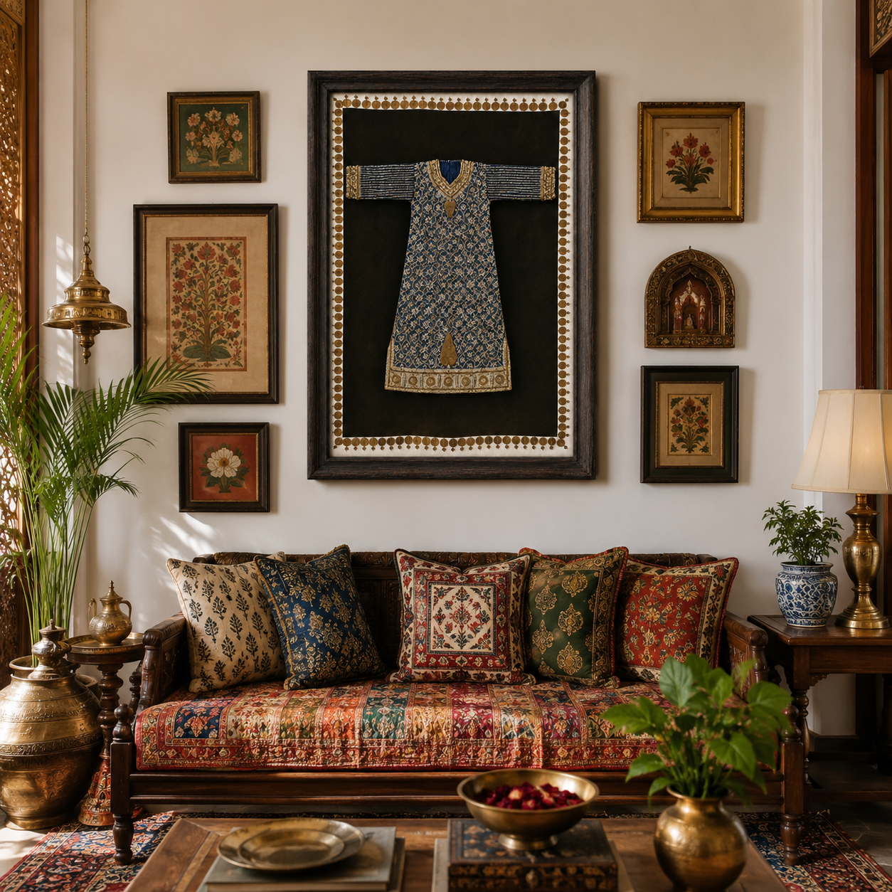 Traditional Indian Poshak Canvas Art Print – Walnut Wooden Moulding Frame, 26 × 18 in