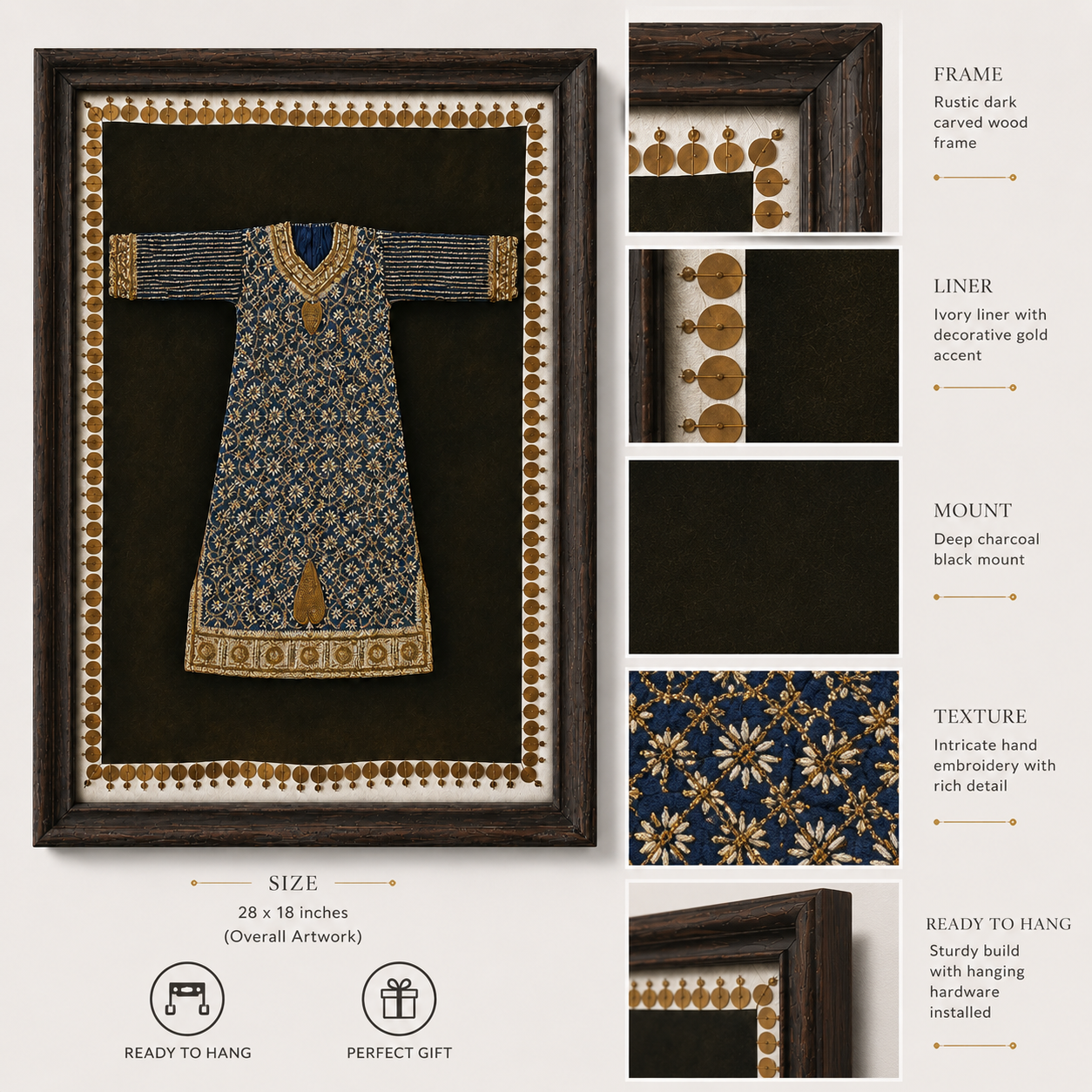 Traditional Indian Poshak Canvas Art Print – Walnut Wooden Moulding Frame, 26 × 18 in