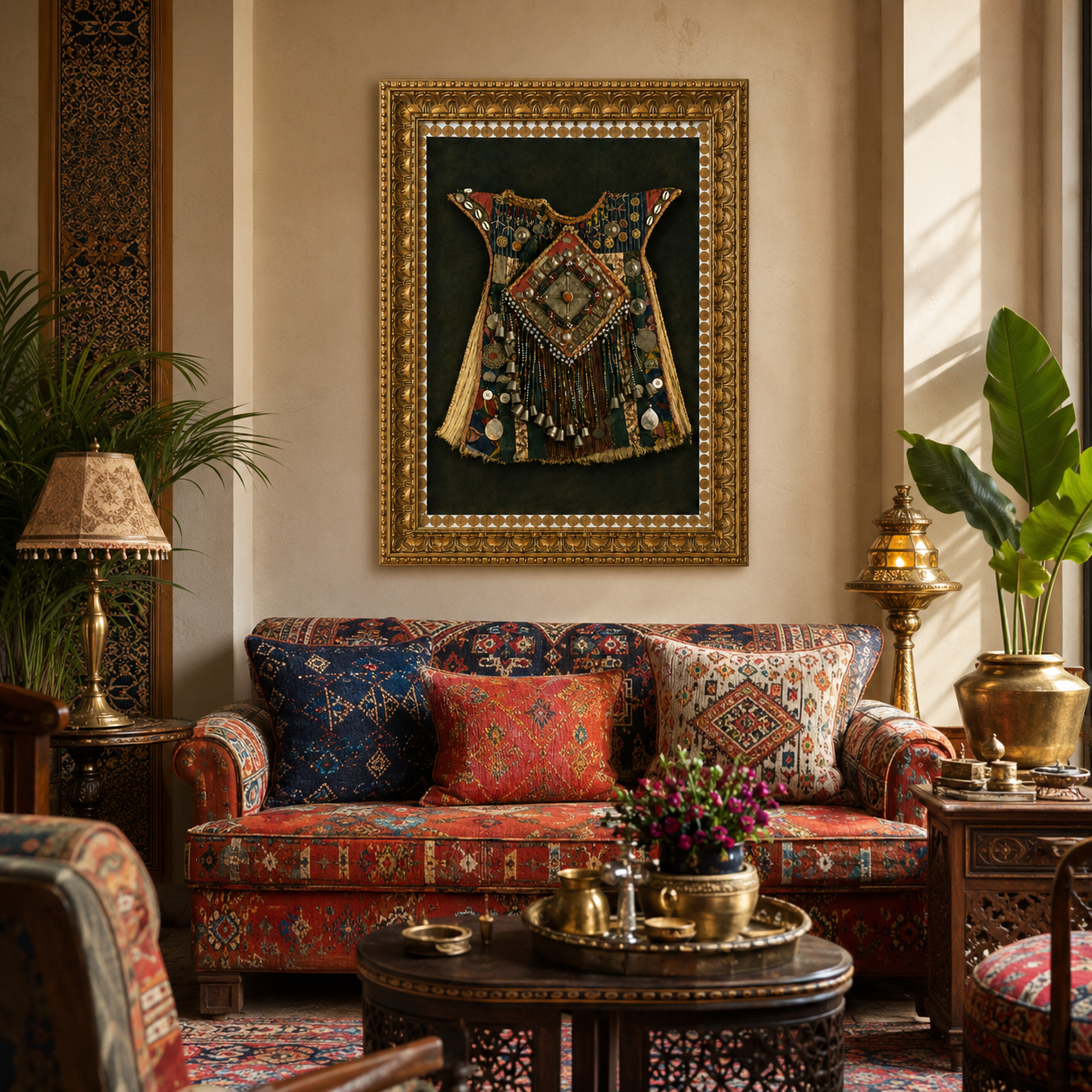 Traditional Indian Poshak Canvas Art Print – Ornate Gold Frame, 32 × 24 in
