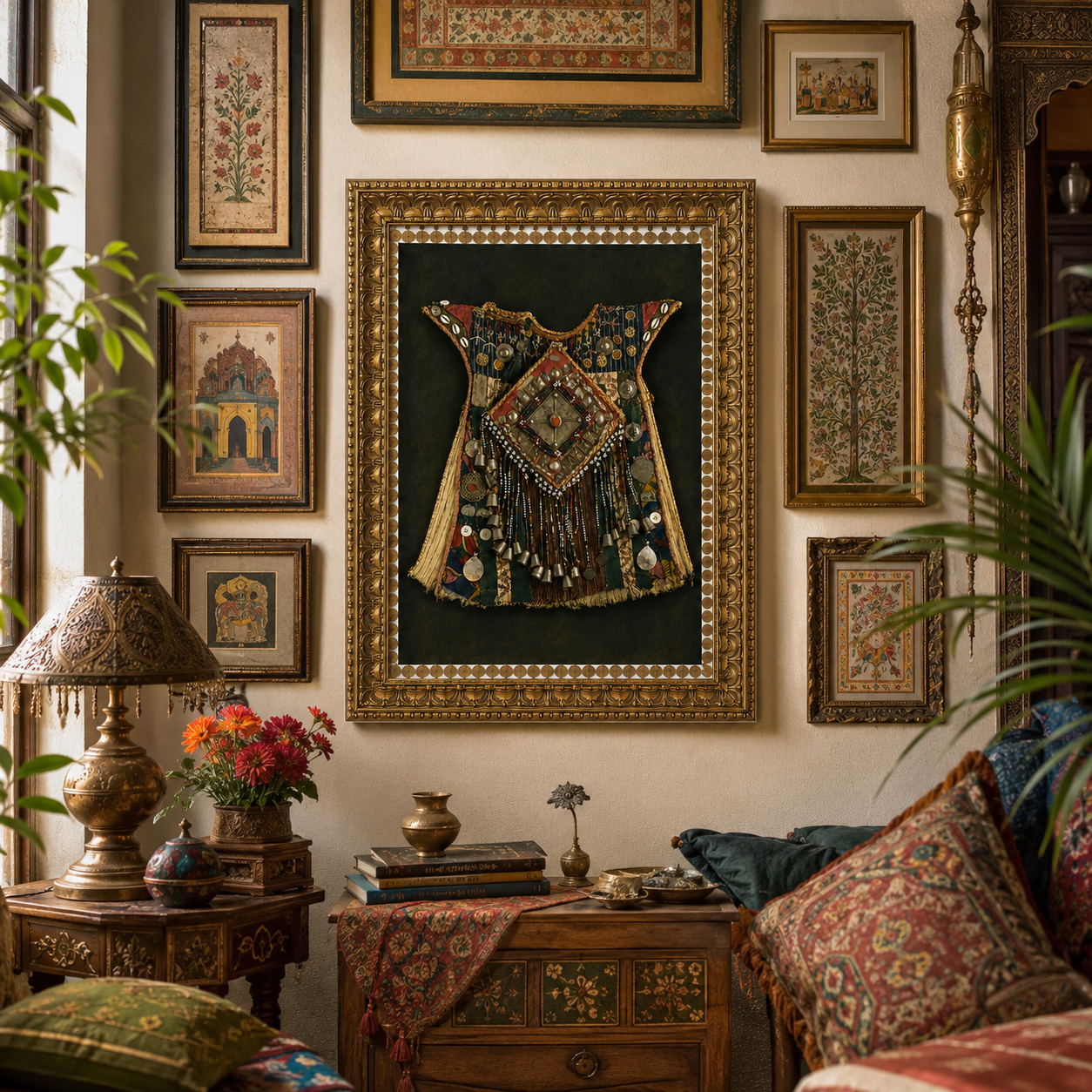 Traditional Indian Poshak Canvas Art Print – Ornate Gold Frame, 32 × 24 in