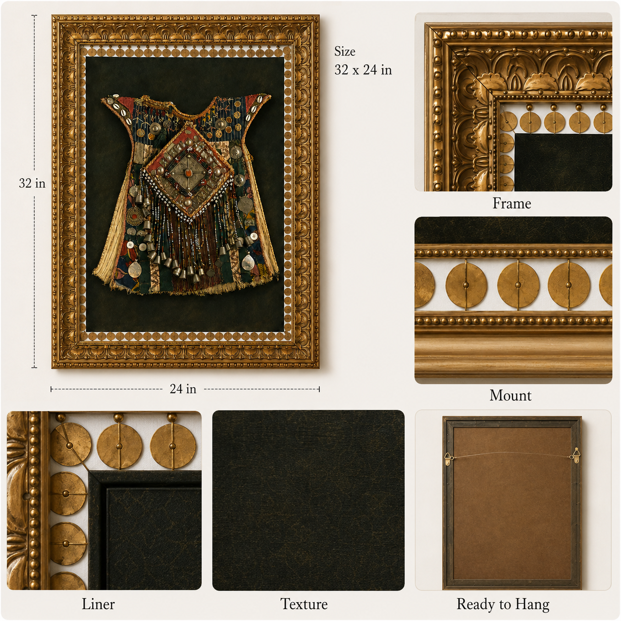 Traditional Indian Poshak Canvas Art Print – Ornate Gold Frame, 32 × 24 in