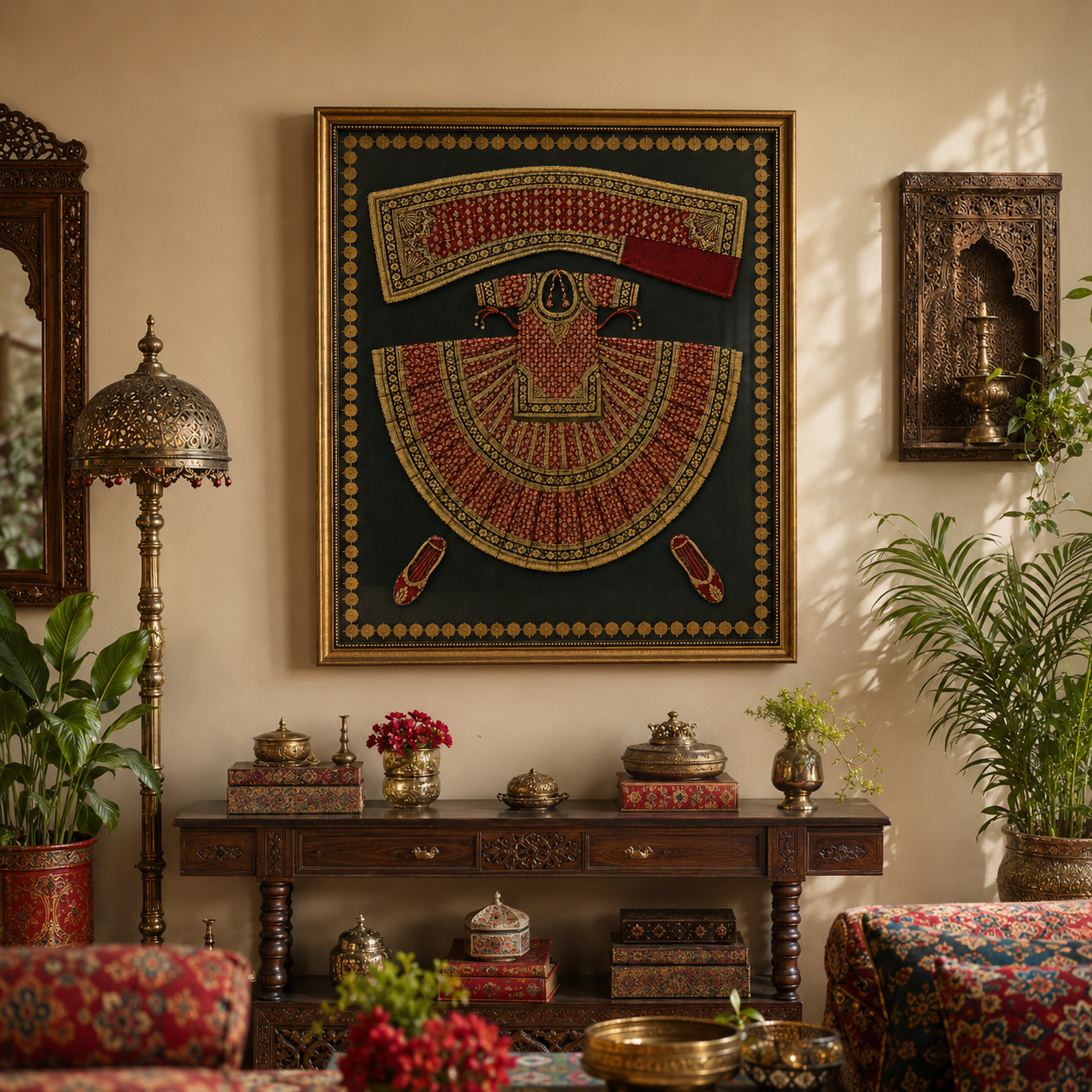 Traditional Indian Poshak Canvas Art Print with Glass – Thin Profile Gold Frame, 36 × 30 in