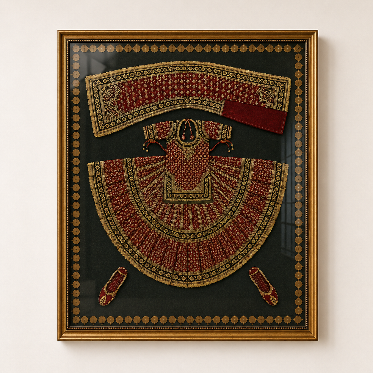 Traditional Indian Poshak Canvas Art Print with Glass – Thin Profile Gold Frame, 36 × 30 in