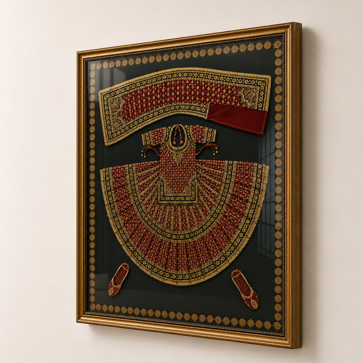 Traditional Indian Poshak Canvas Art Print with Glass – Thin Profile Gold Frame, 36 × 30 in