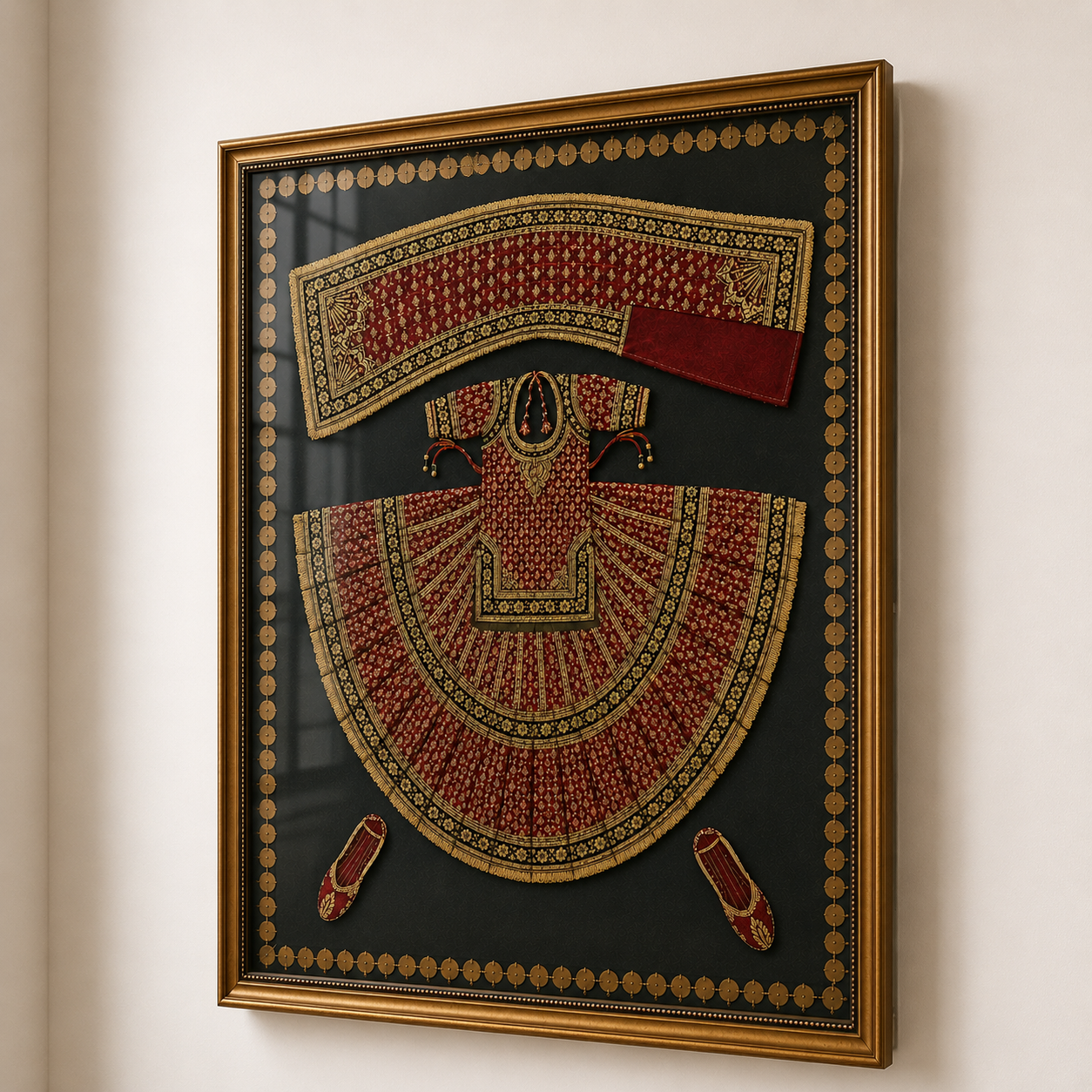 Traditional Indian Poshak Canvas Art Print with Glass – Thin Profile Gold Frame, 36 × 30 in