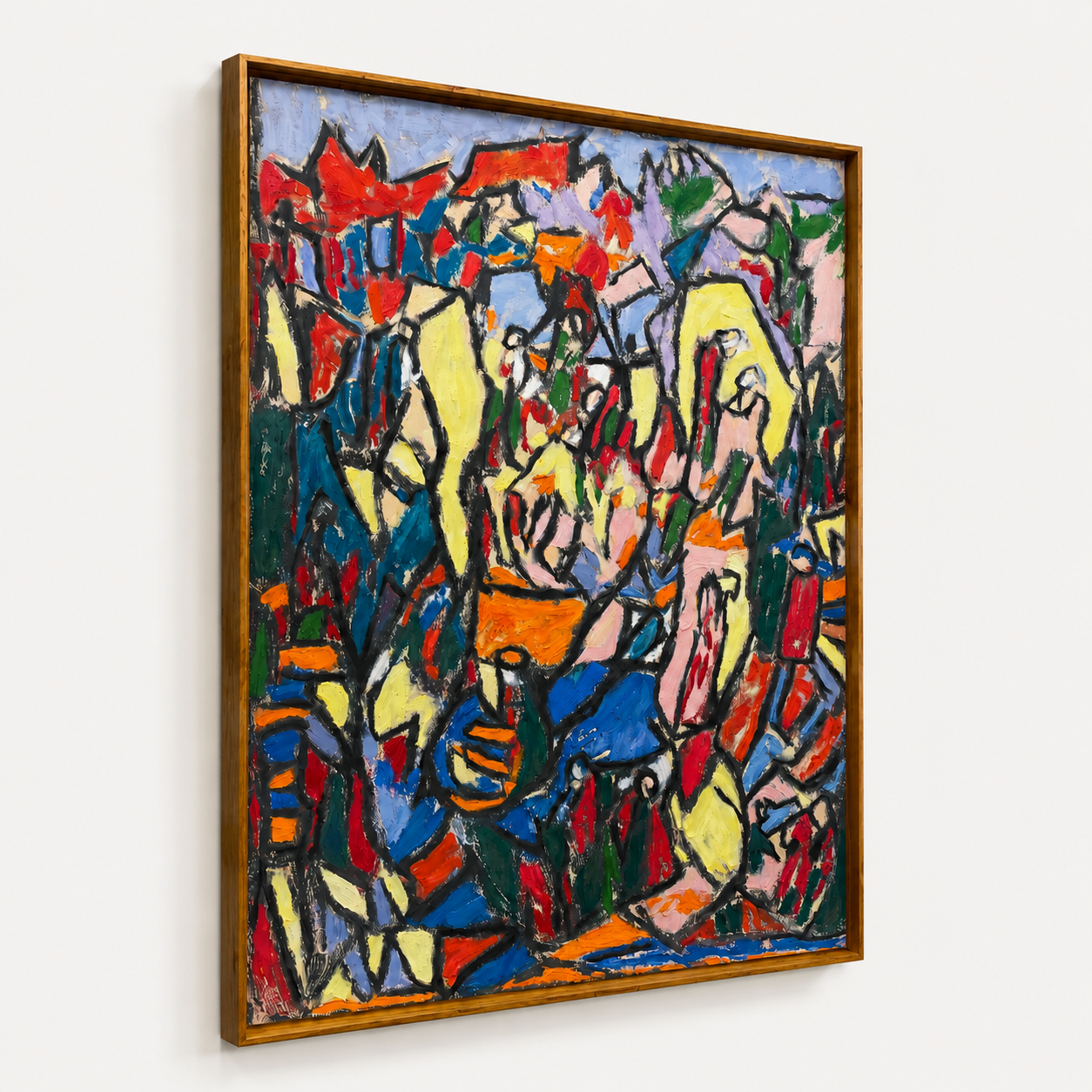 Abstract Textured Oil Painting on Canvas – Thin Teak Wood Frame, 48 × 36 in