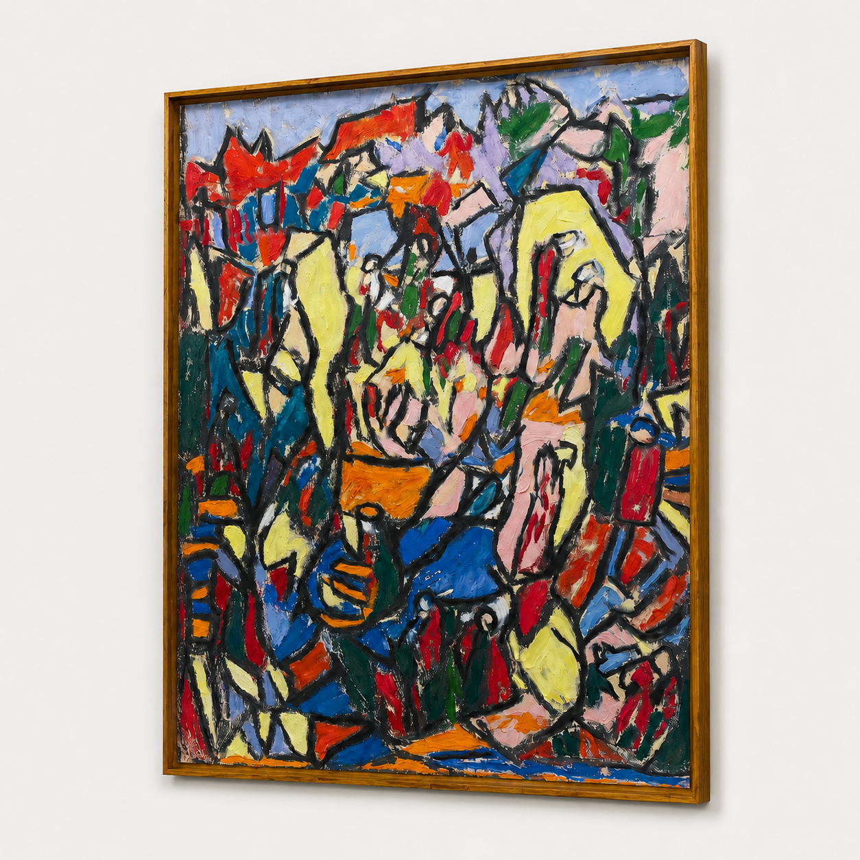 Abstract Textured Oil Painting on Canvas – Thin Teak Wood Frame, 48 × 36 in