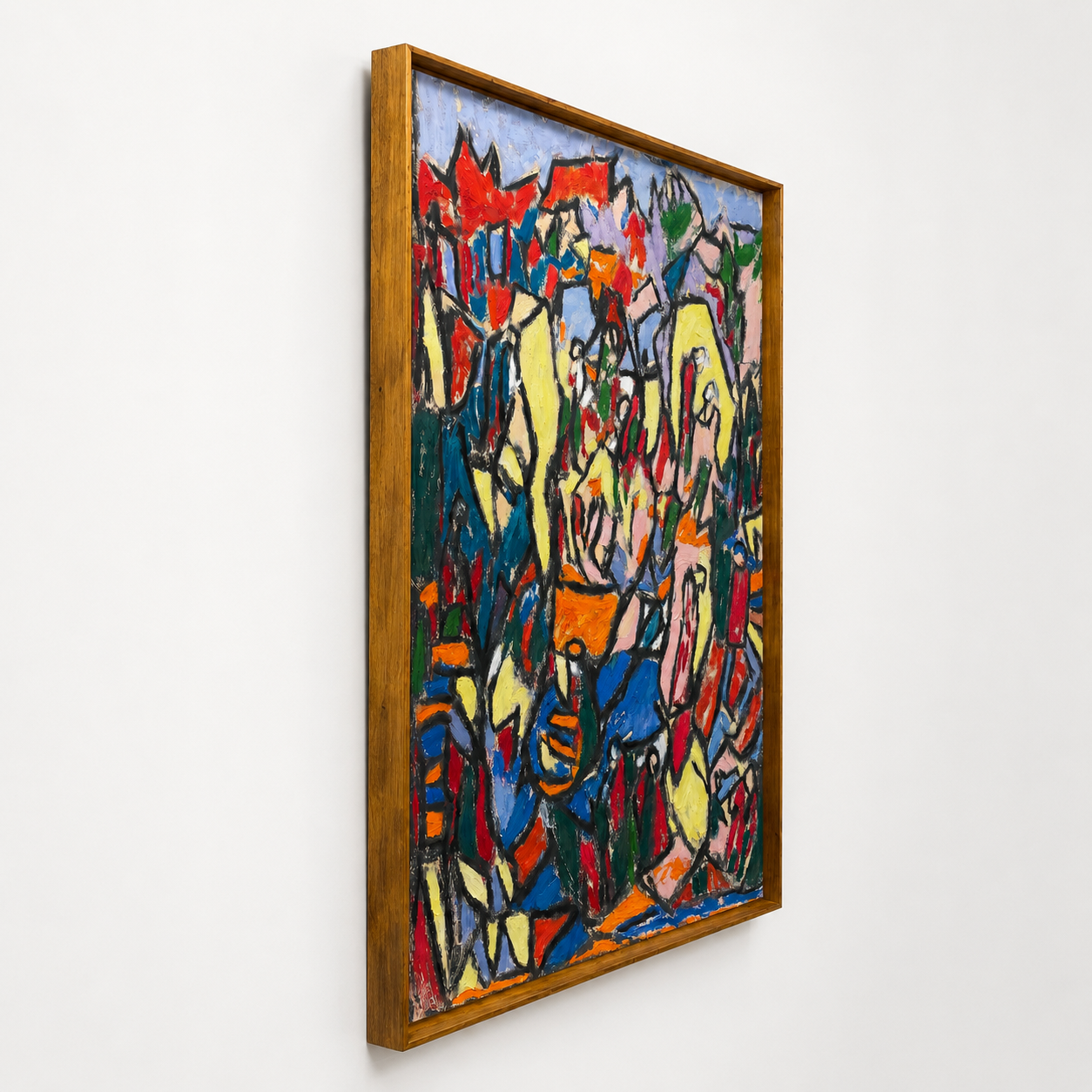 Abstract Textured Oil Painting on Canvas – Thin Teak Wood Frame, 48 × 36 in