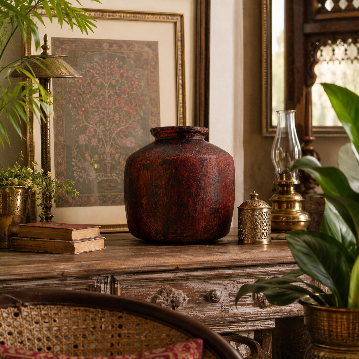 Rustic Decorative Pot – Handcrafted Textured Accent Vase in Burnt Red