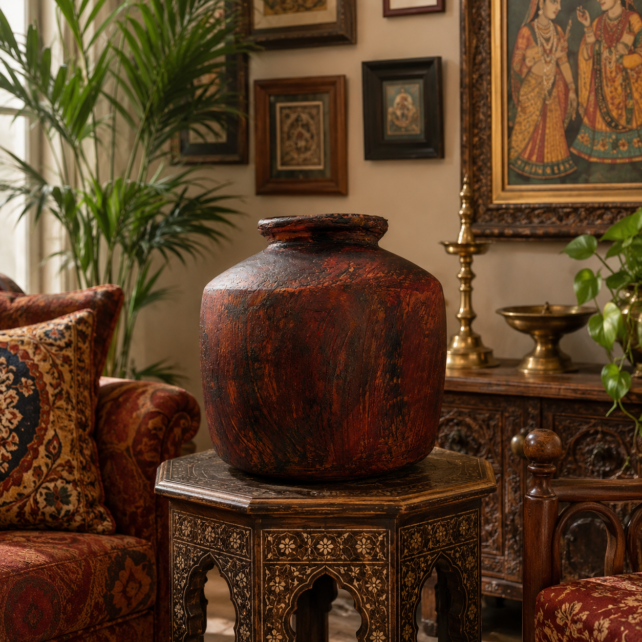 Rustic Decorative Pot – Handcrafted Textured Accent Vase in Burnt Red