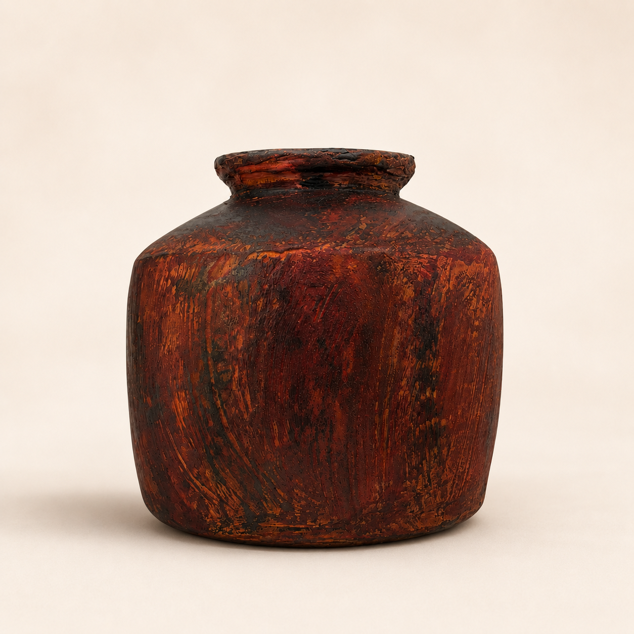 Rustic Decorative Pot – Handcrafted Textured Accent Vase in Burnt Red
