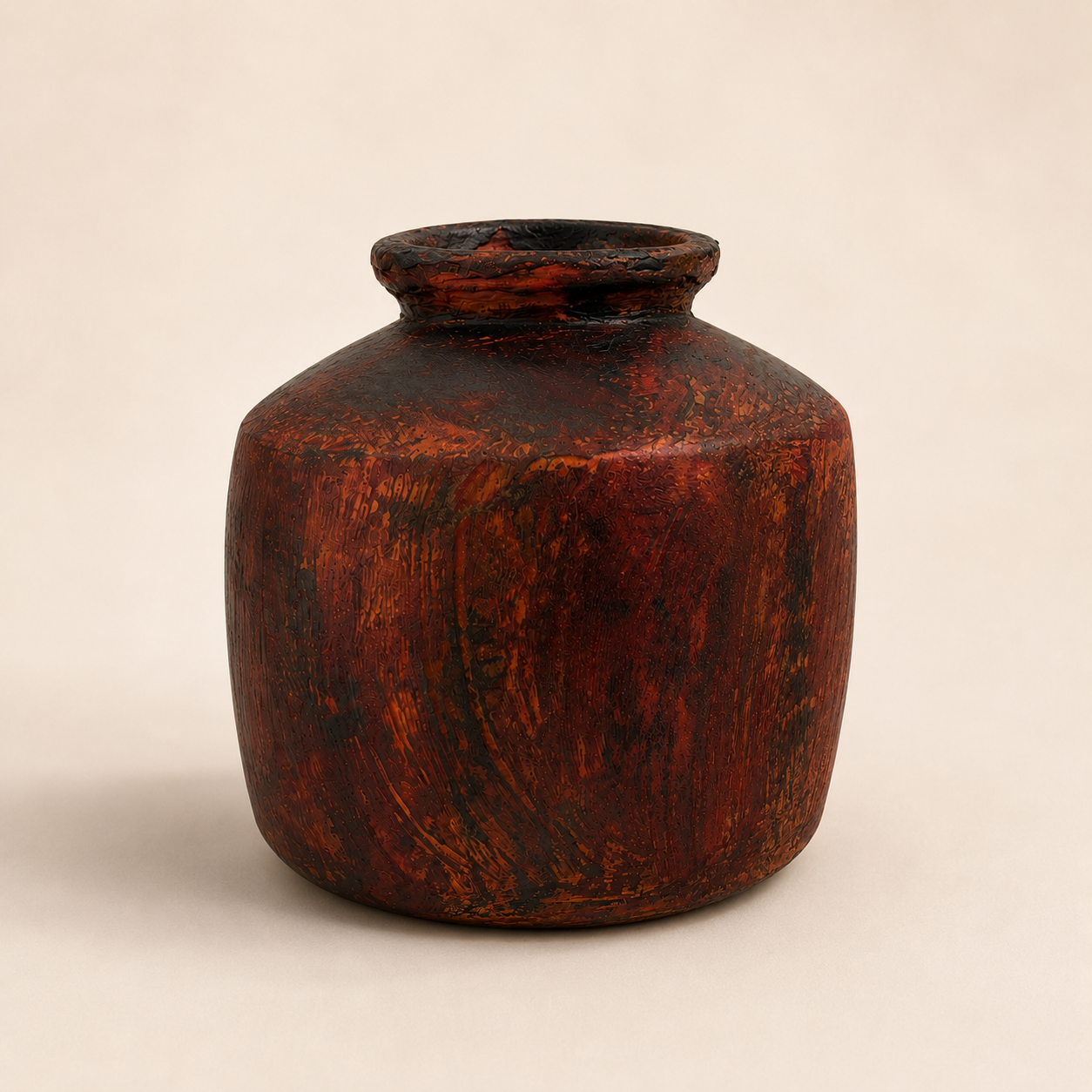 Rustic Decorative Pot – Handcrafted Textured Accent Vase in Burnt Red