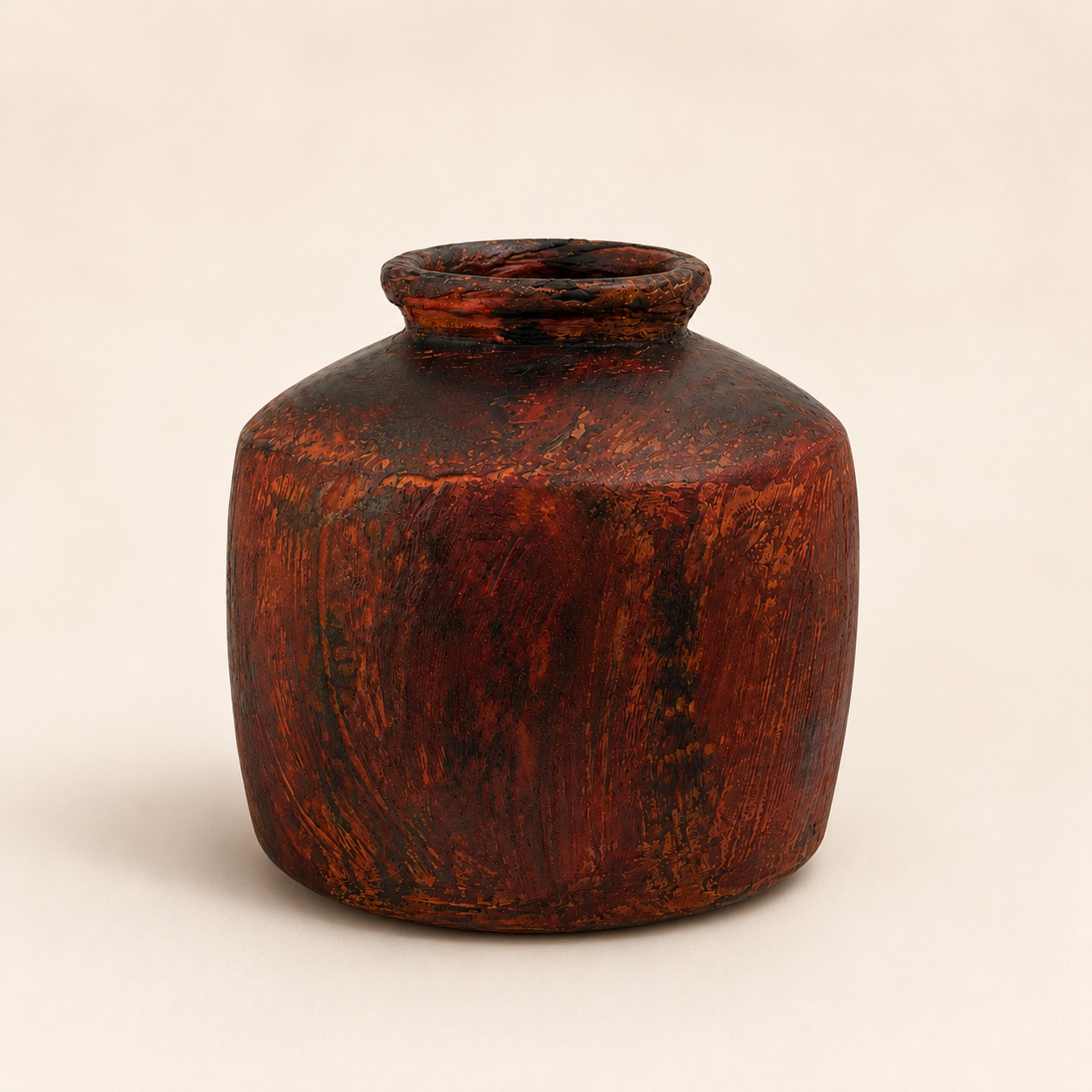 Rustic Decorative Pot – Handcrafted Textured Accent Vase in Burnt Red