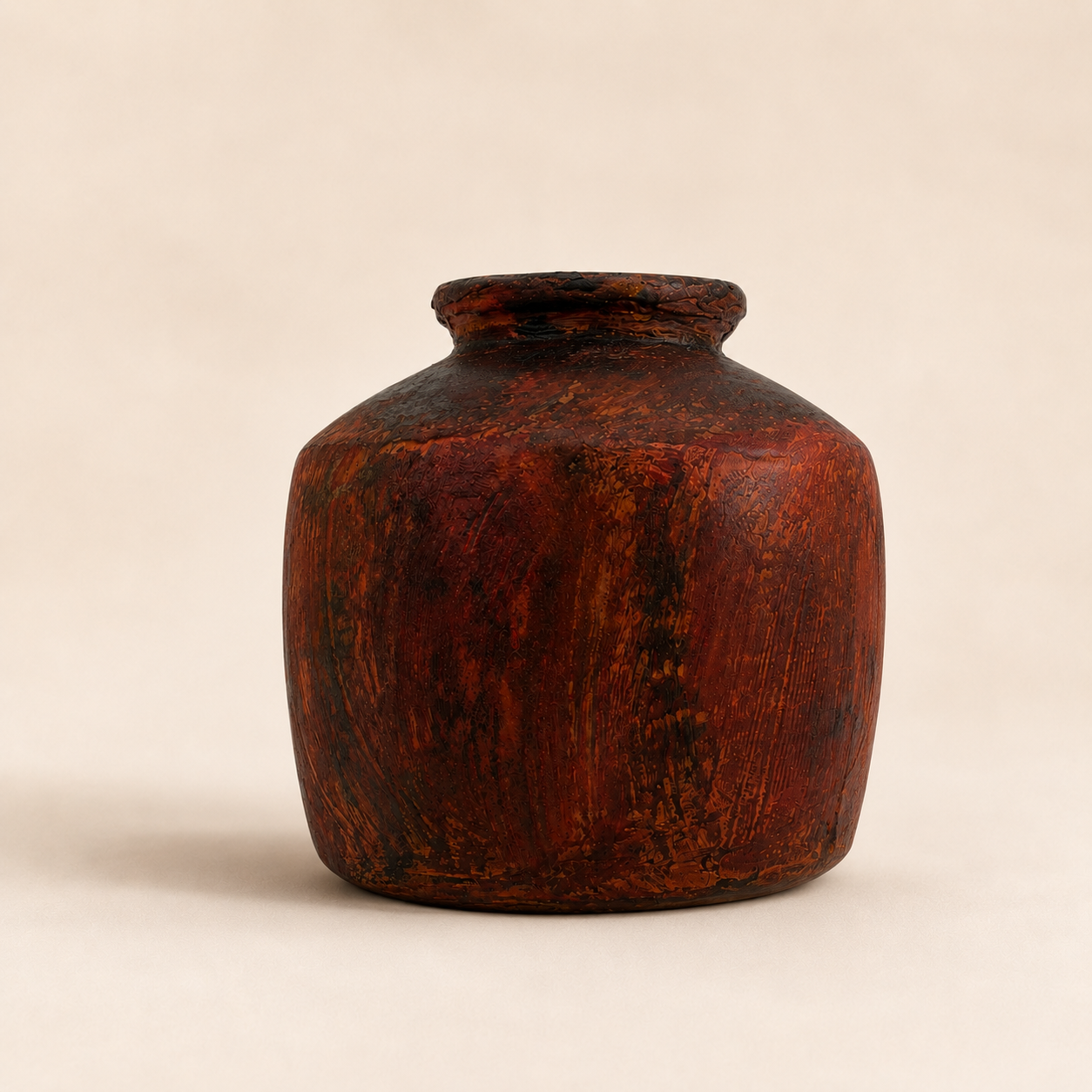 Rustic Decorative Pot – Handcrafted Textured Accent Vase in Burnt Red