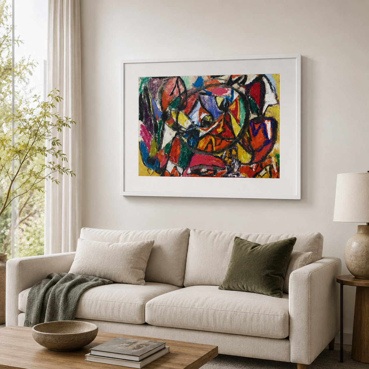 Abstract Art Print on Canvas – White Box Frame with White Mount, 38 × 30 in