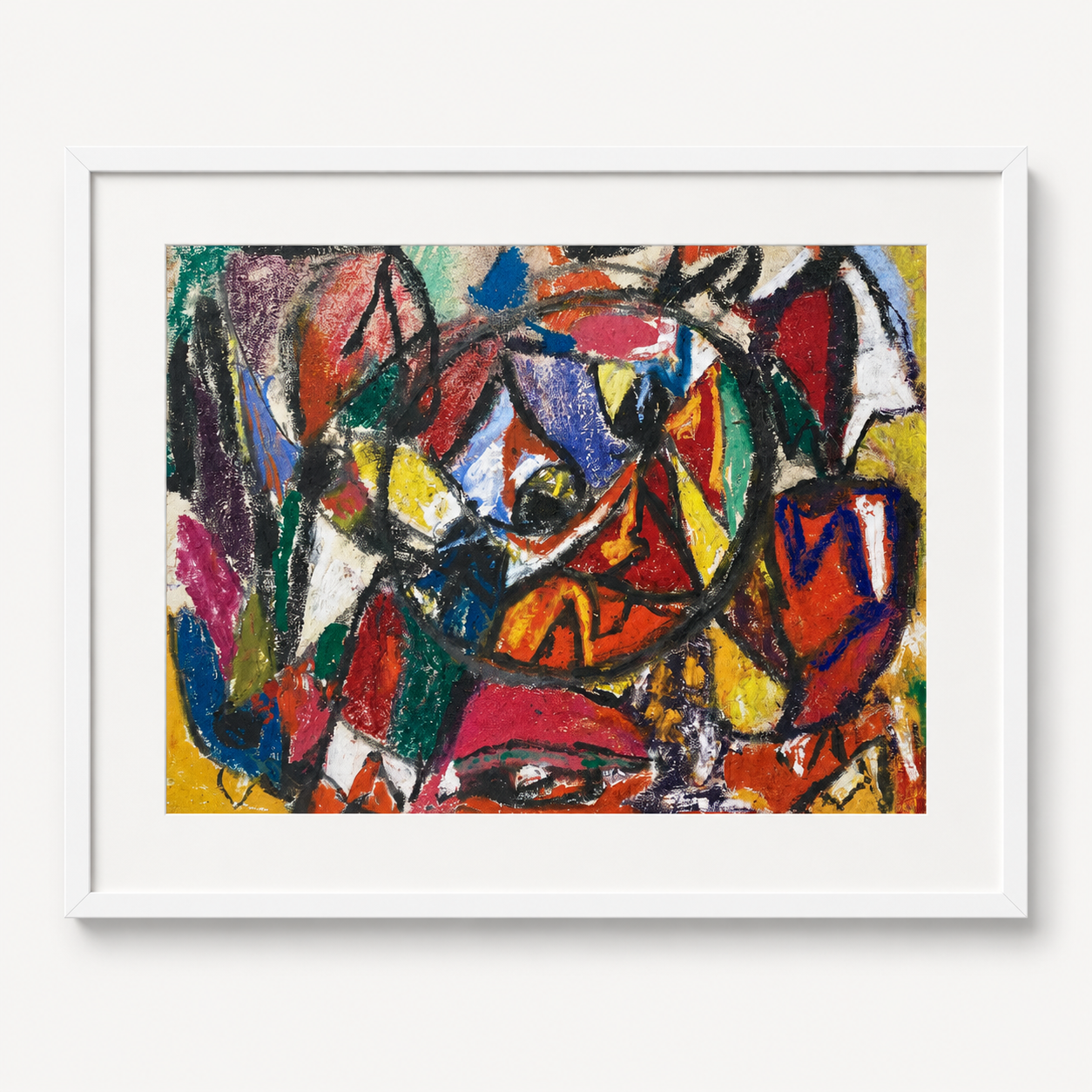 Abstract Art Print on Canvas – White Box Frame with White Mount, 38 × 30 in