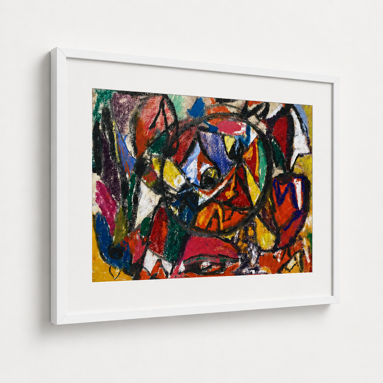 Abstract Art Print on Canvas – White Box Frame with White Mount, 38 × 30 in