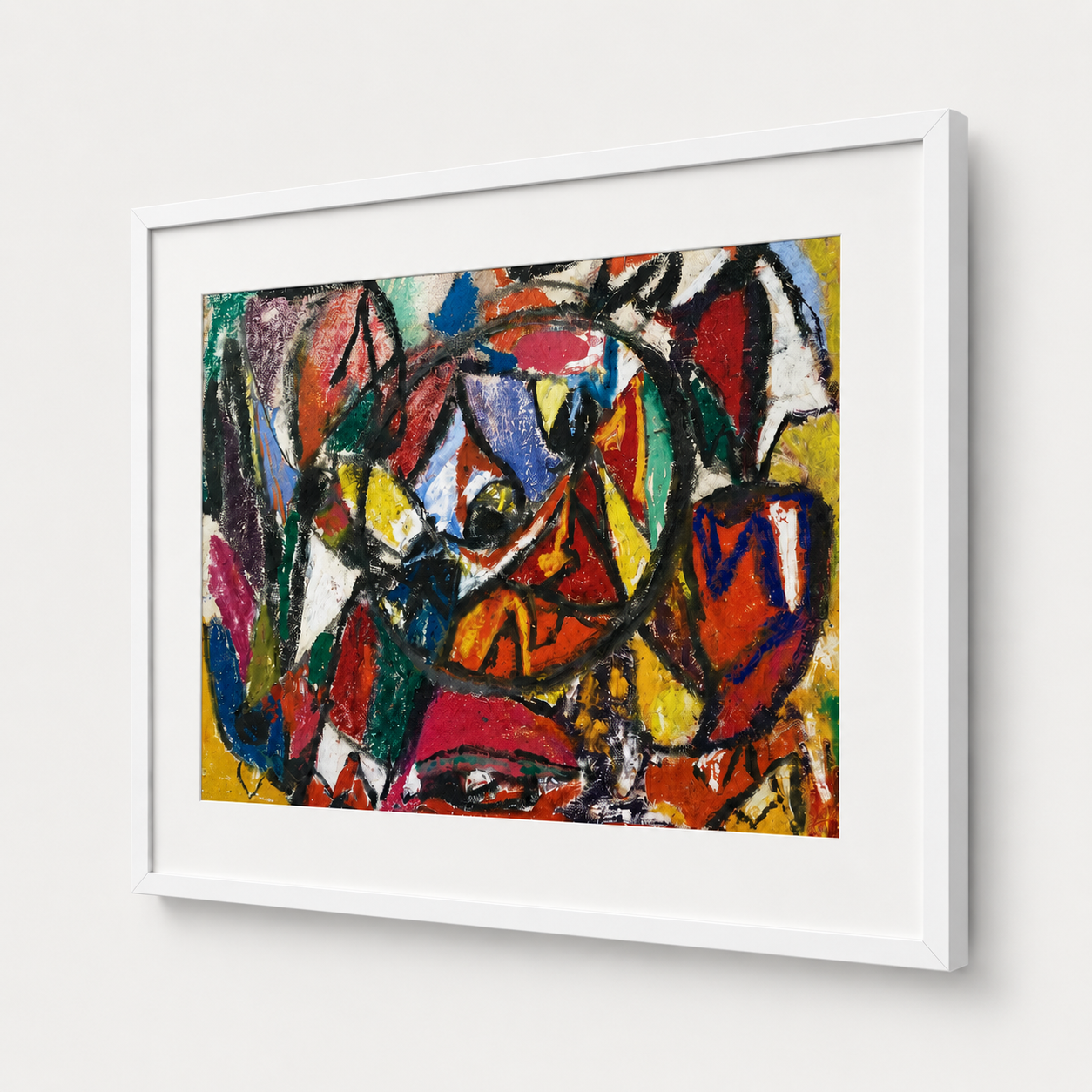 Abstract Art Print on Canvas – White Box Frame with White Mount, 38 × 30 in