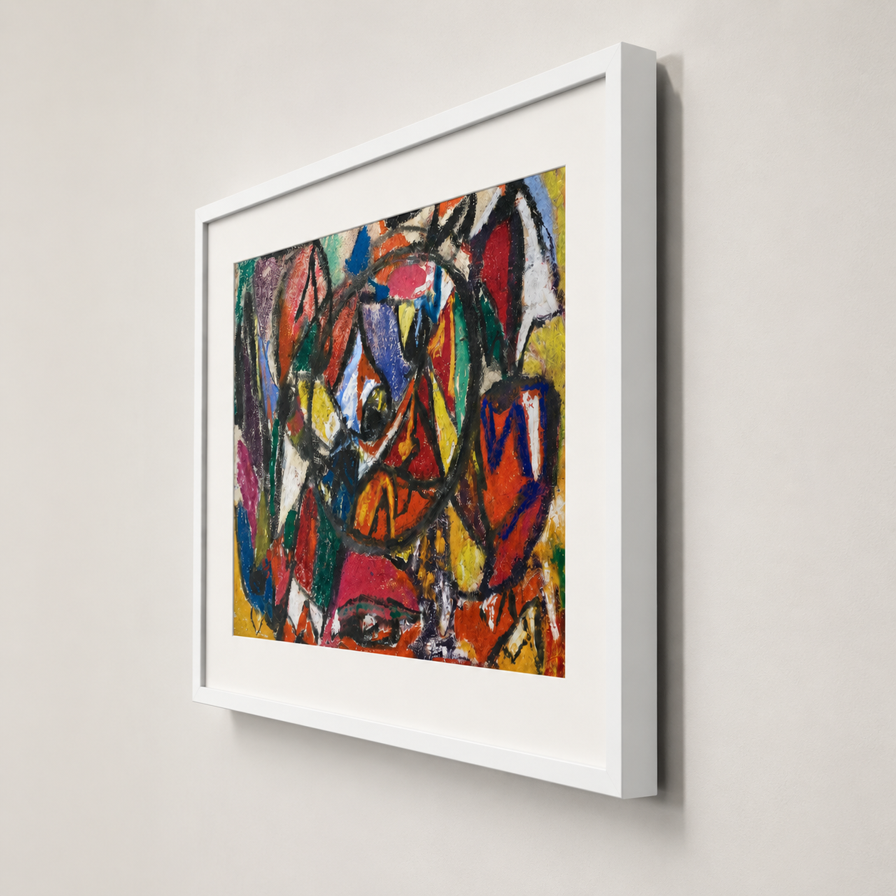 Abstract Art Print on Canvas – White Box Frame with White Mount, 38 × 30 in