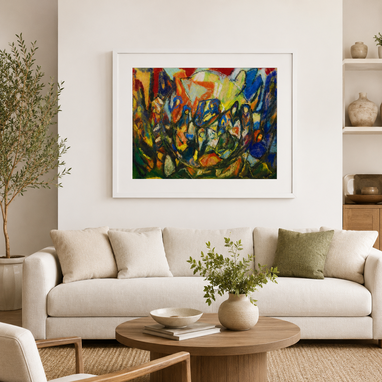 Abstract Art Print on Canvas – White Box Frame with White Mount, 38 × 30 in