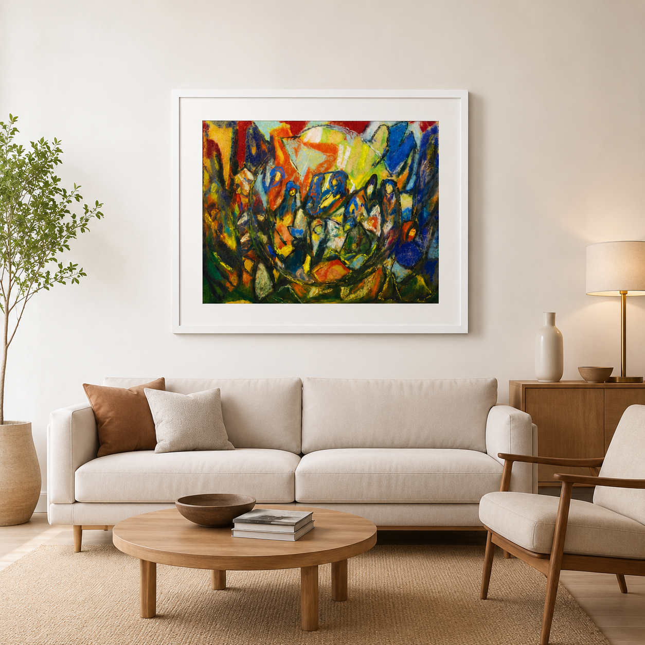 Abstract Art Print on Canvas – White Box Frame with White Mount, 38 × 30 in